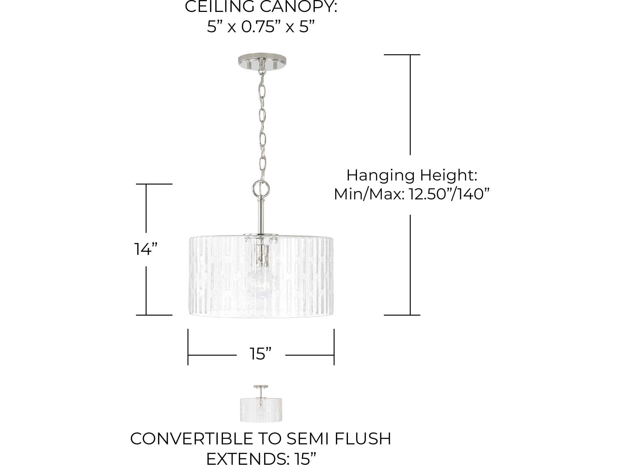 Capital Lighting Emerson 1-Light Polished Nickel Glass Drum Semi Flush Mount