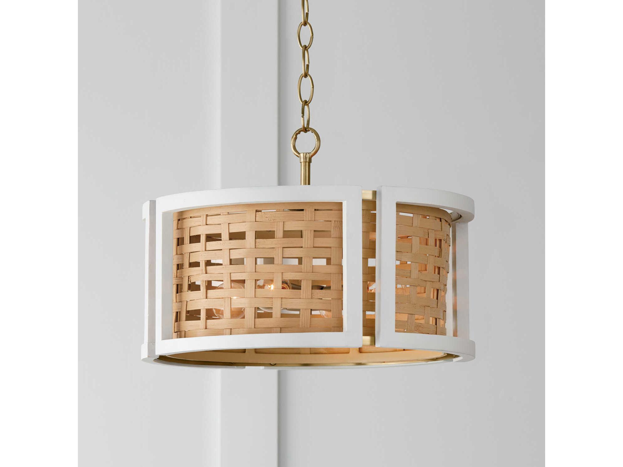 Capital Lighting Lola 4-Light Flat White And Matte Brass Drum Pendant