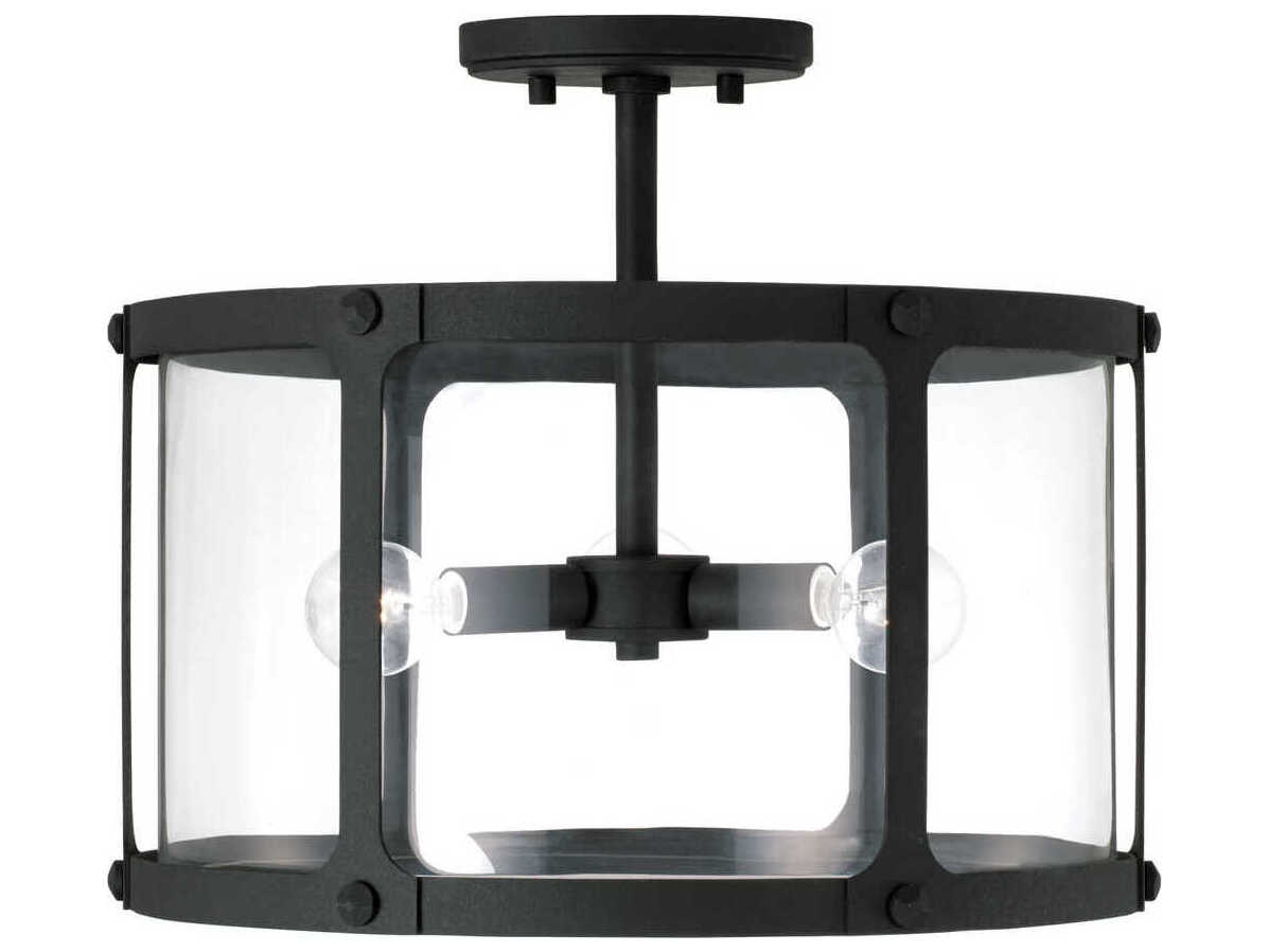 Capital Lighting Brennen 3-Light Black Iron Glass Drum Pendant