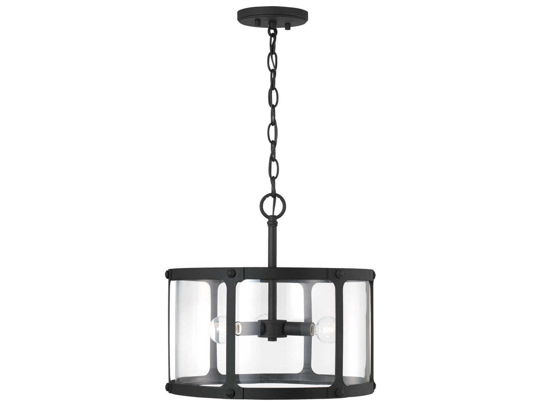 Capital Lighting Brennen 3-Light Black Iron Glass Drum Pendant