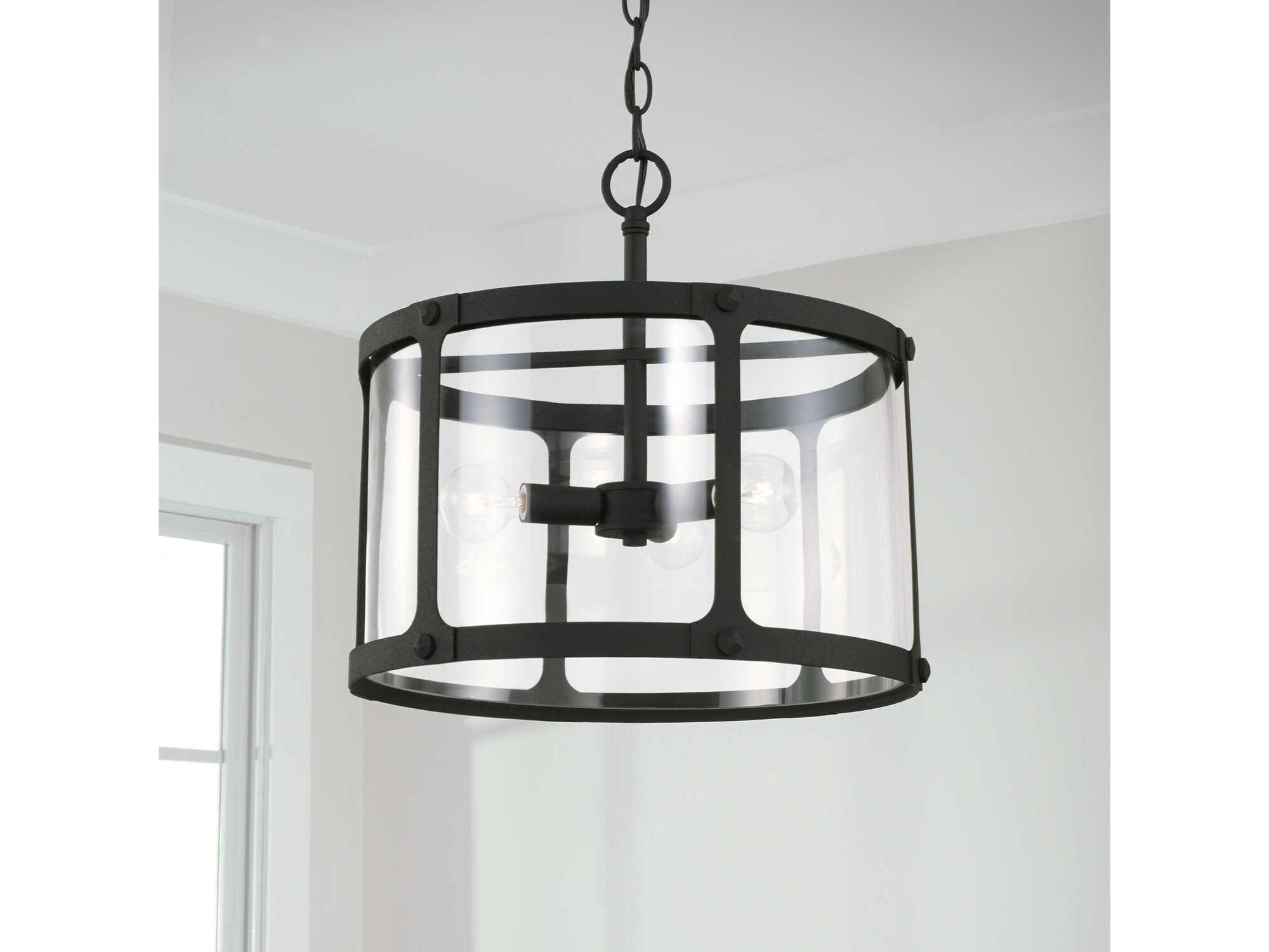 Capital Lighting Brennen 3-Light Black Iron Glass Drum Pendant
