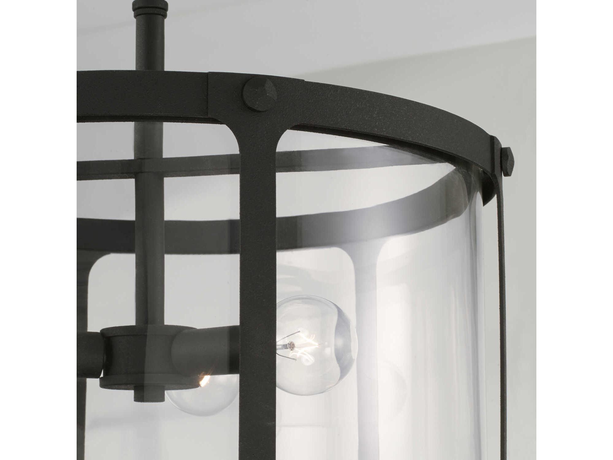 Capital Lighting Brennen 3-Light Black Iron Glass Drum Pendant