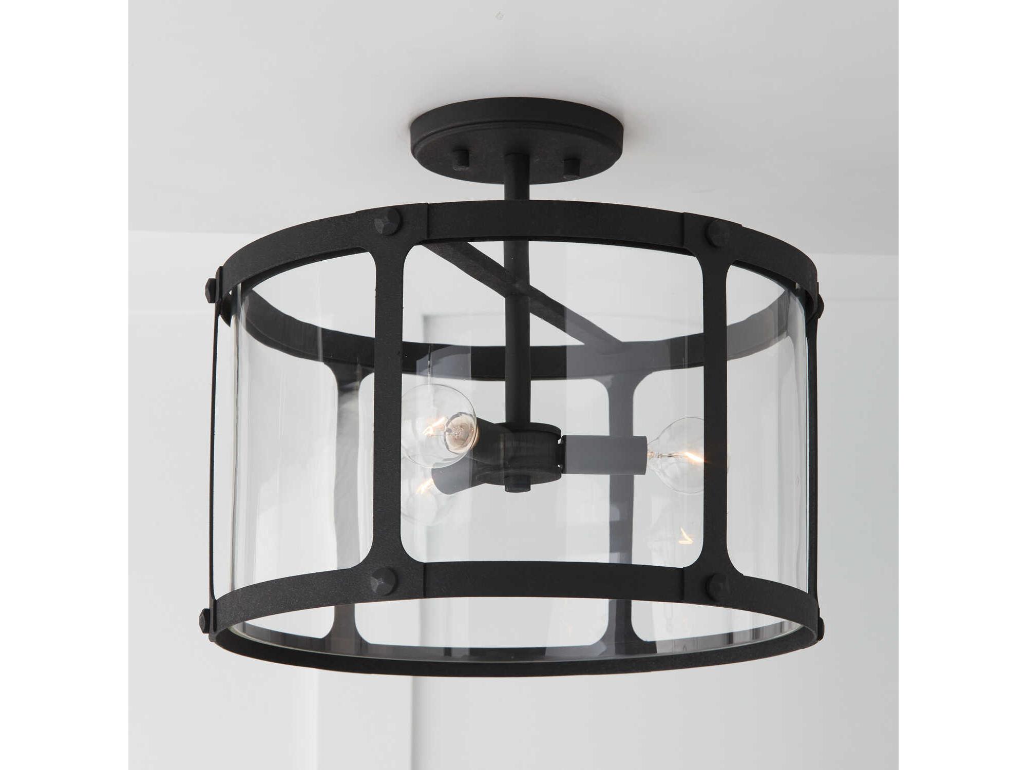 Capital Lighting Brennen 3-Light Black Iron Glass Drum Pendant