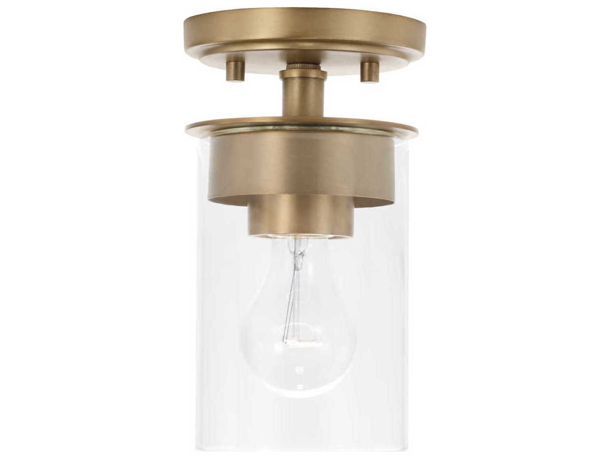 Capital Lighting Mason 1-Light Aged Brass Glass Cylinder Mini Pendant