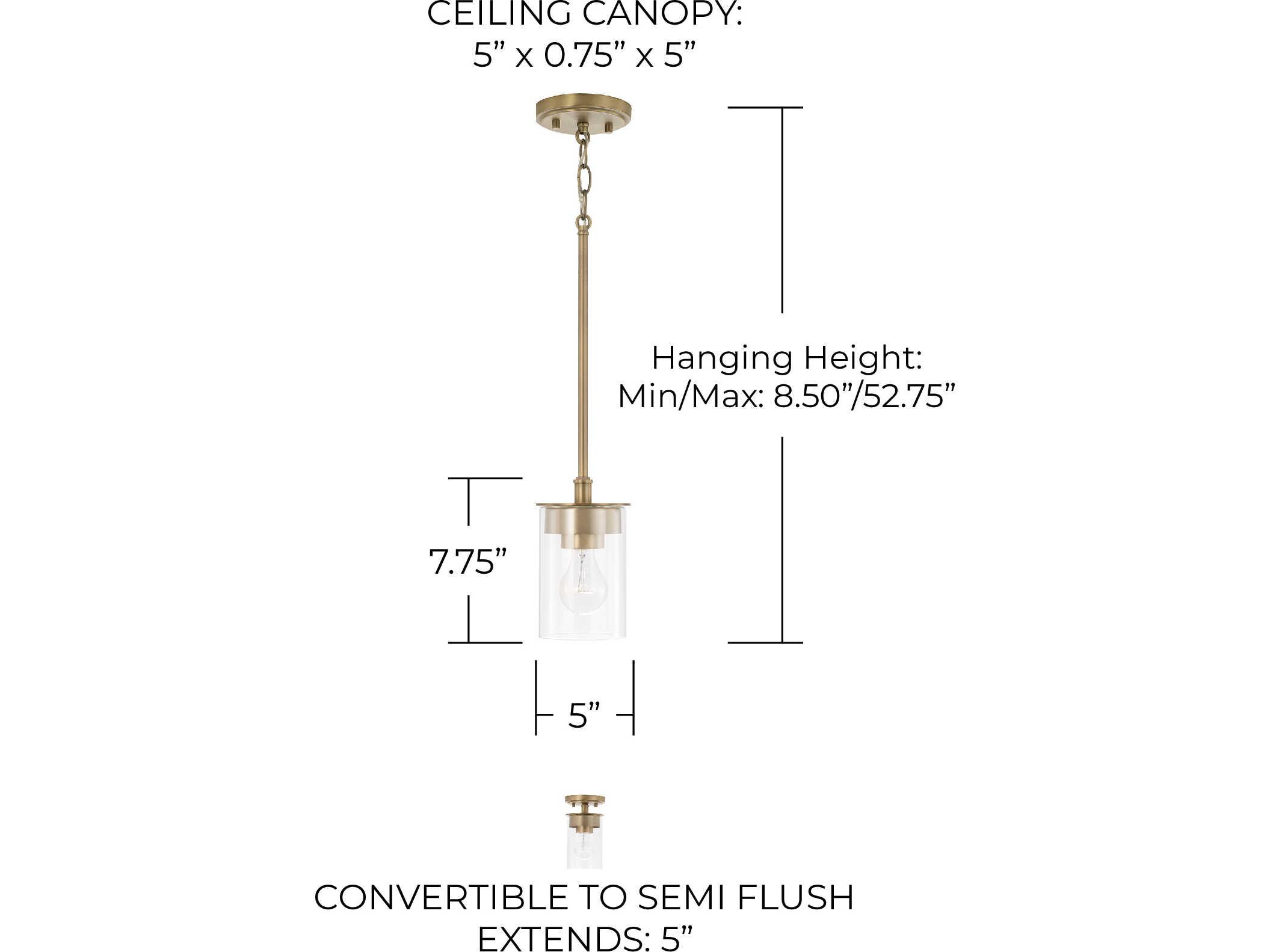 Capital Lighting Mason 1-Light Aged Brass Glass Cylinder Mini Pendant