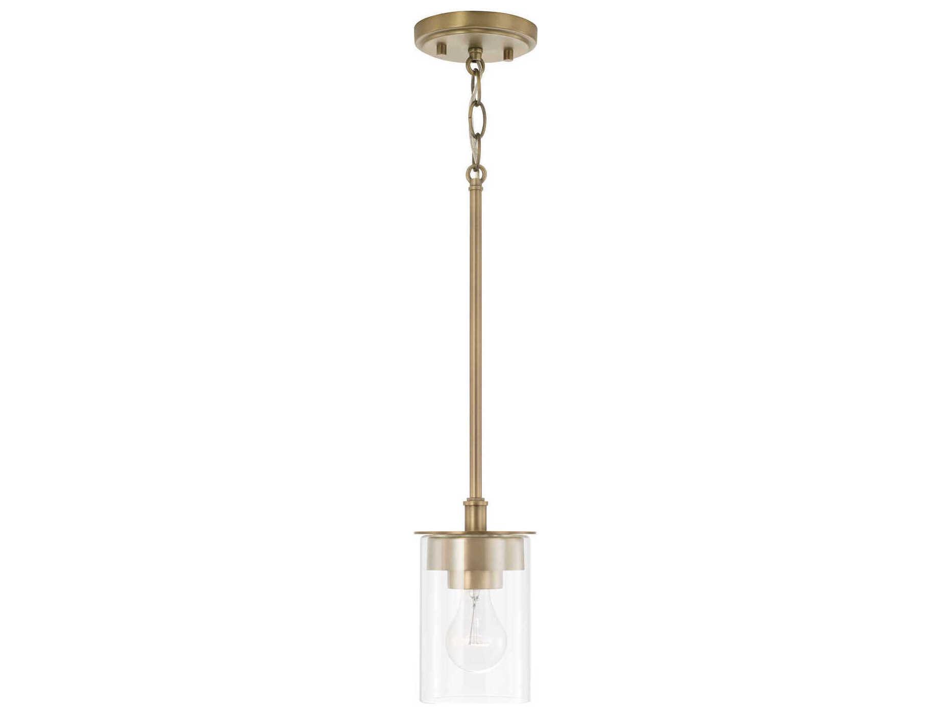 Capital Lighting Mason 1-Light Aged Brass Glass Cylinder Mini Pendant