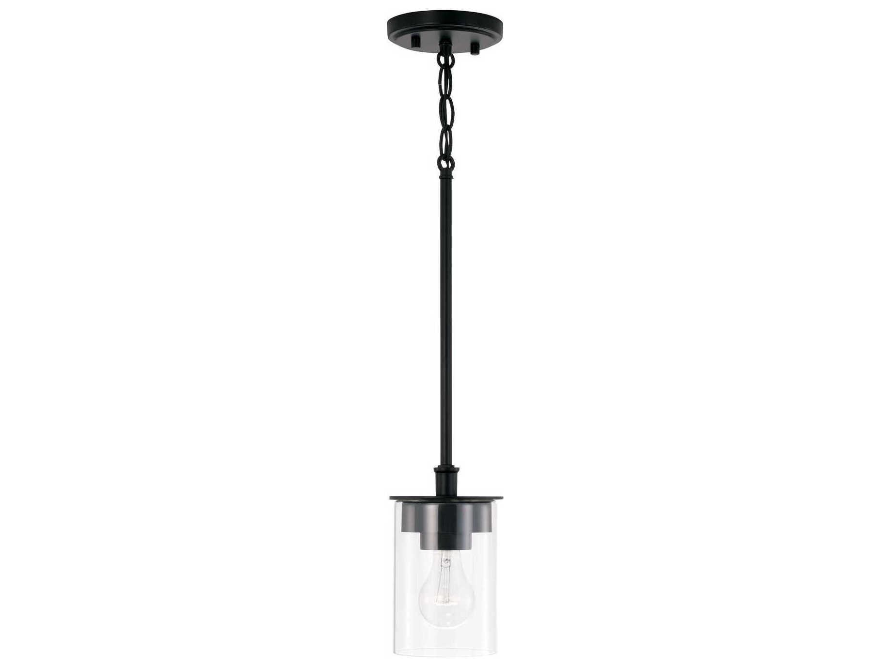 Capital Lighting Mason 1-Light Matte Black Glass Cylinder Mini Pendant