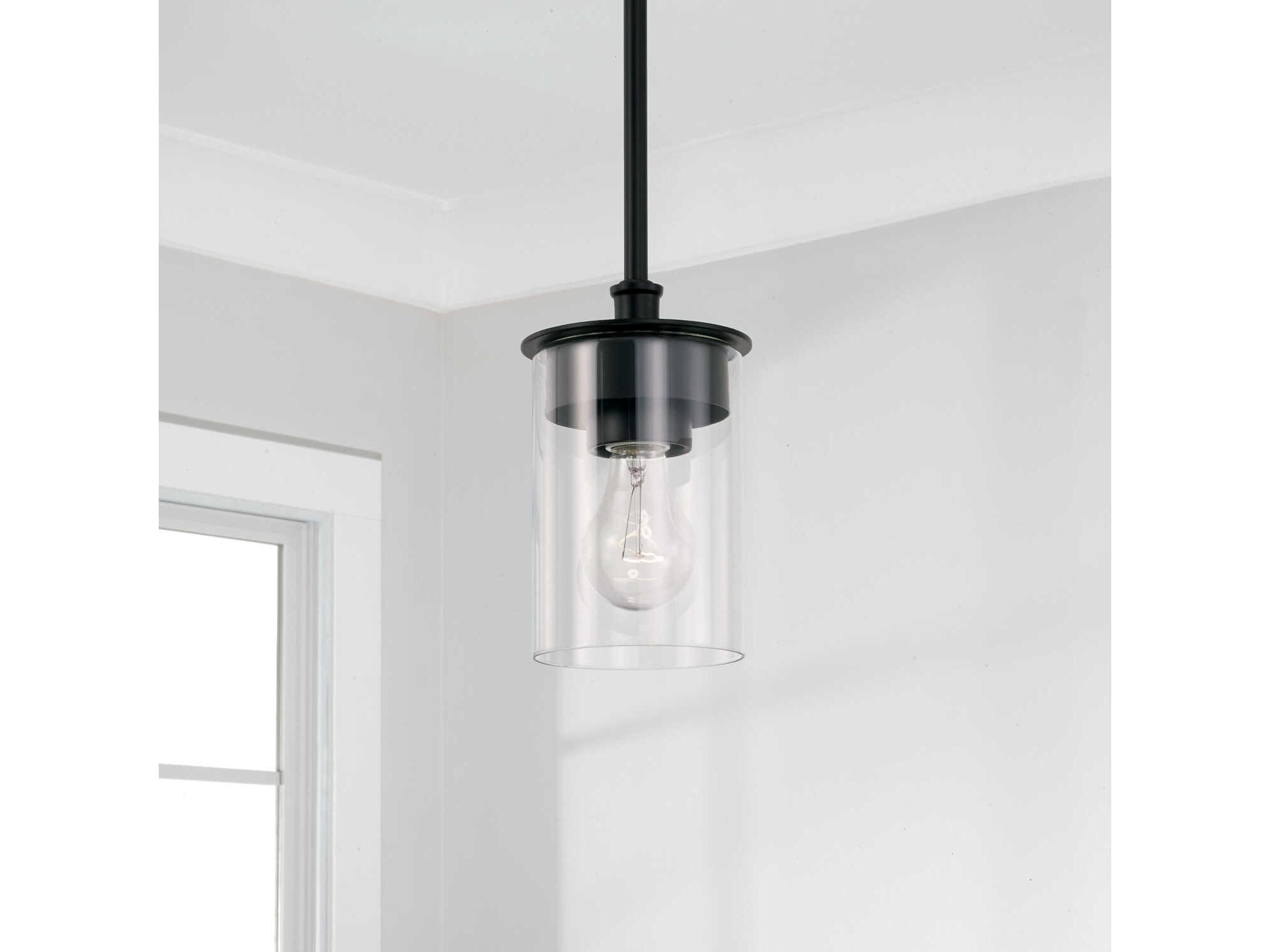 Capital Lighting Mason 1-Light Matte Black Glass Cylinder Mini Pendant