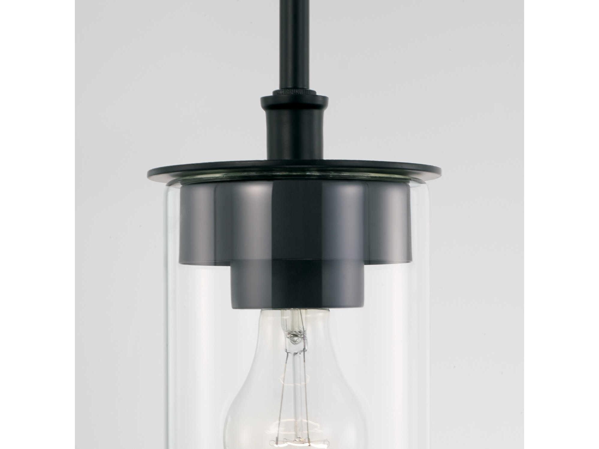 Capital Lighting Mason 1-Light Matte Black Glass Cylinder Mini Pendant