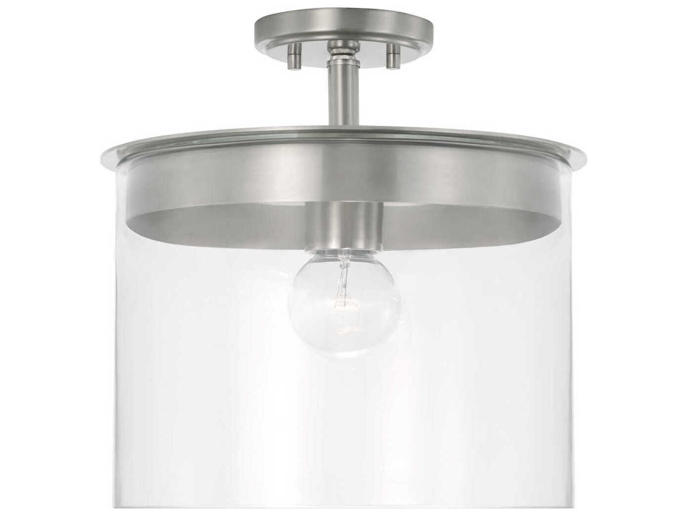 Capital Lighting Mason 1-Light Brushed Nickel Glass Drum Pendant