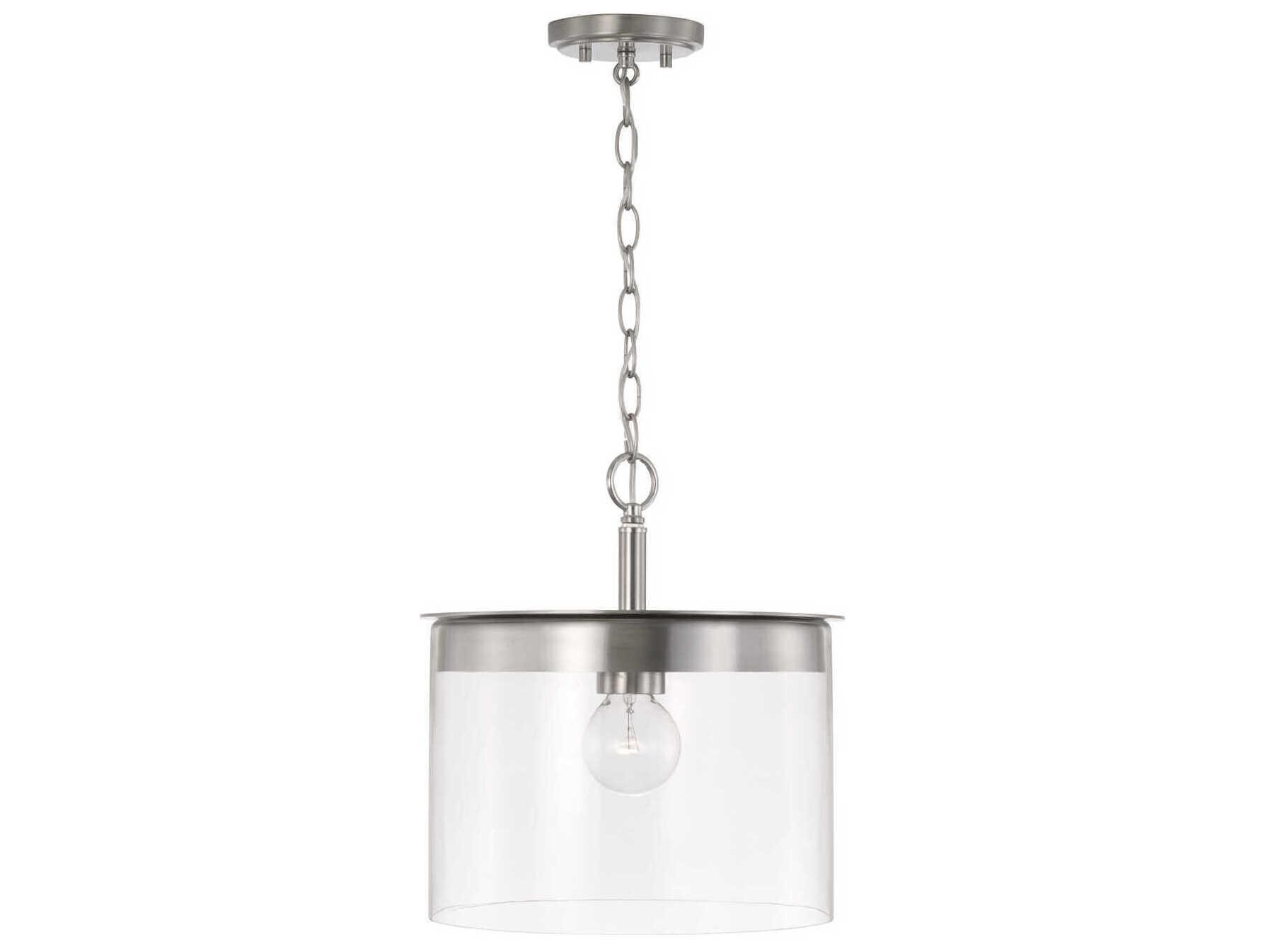 Capital Lighting Mason 1-Light Brushed Nickel Glass Drum Pendant