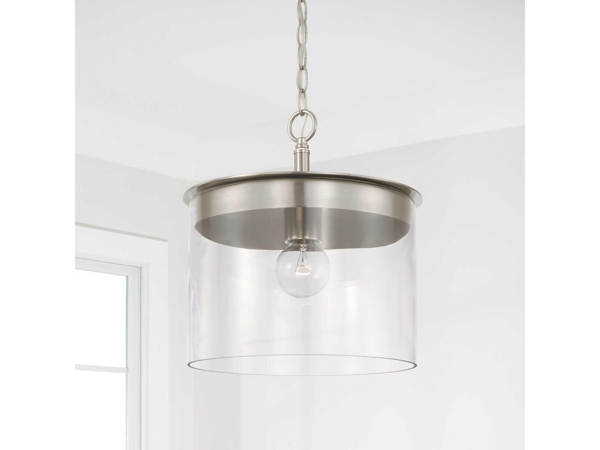 Capital Lighting Mason 1-Light Brushed Nickel Glass Drum Pendant