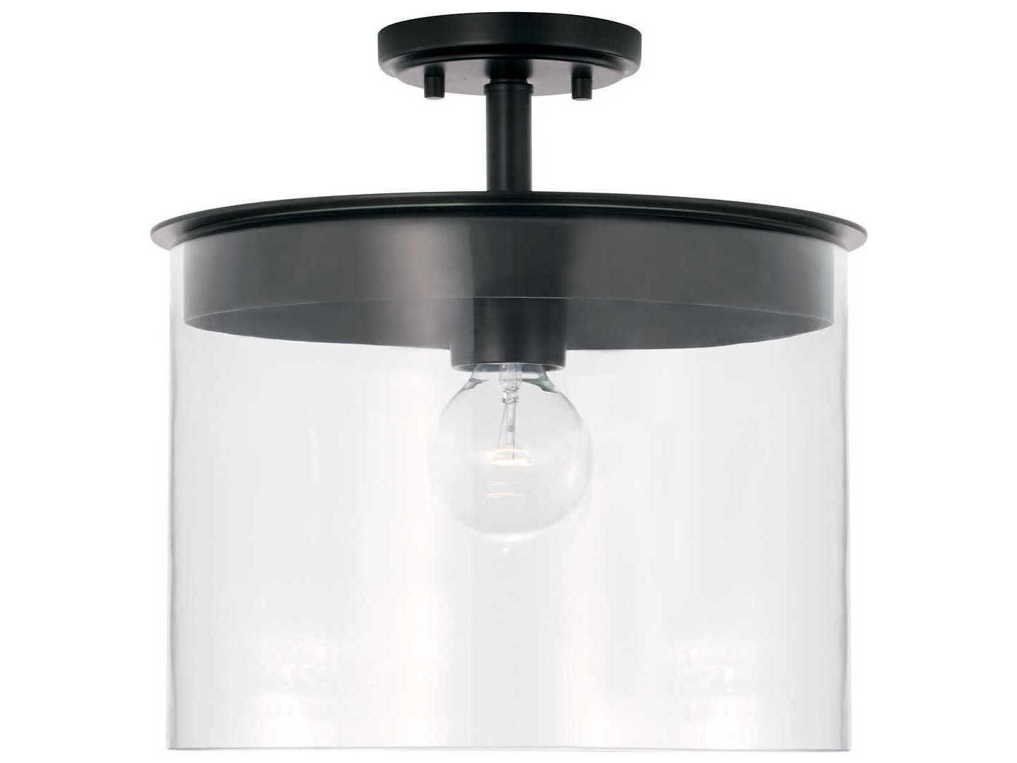Capital Lighting Mason 1-Light Matte Black Glass Drum Pendant
