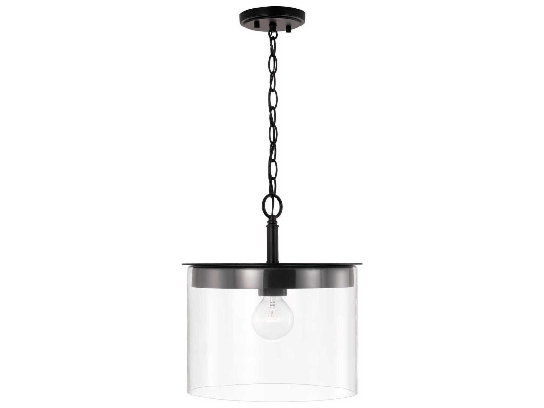 Capital Lighting Mason 1-Light Matte Black Glass Drum Pendant