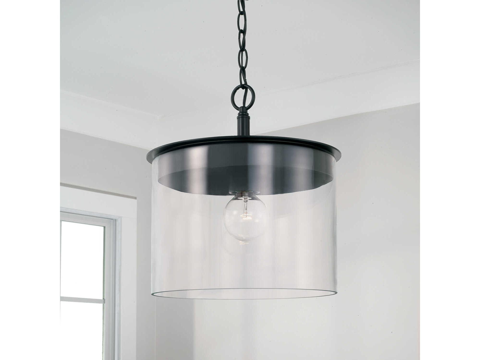 Capital Lighting Mason 1-Light Matte Black Glass Drum Pendant
