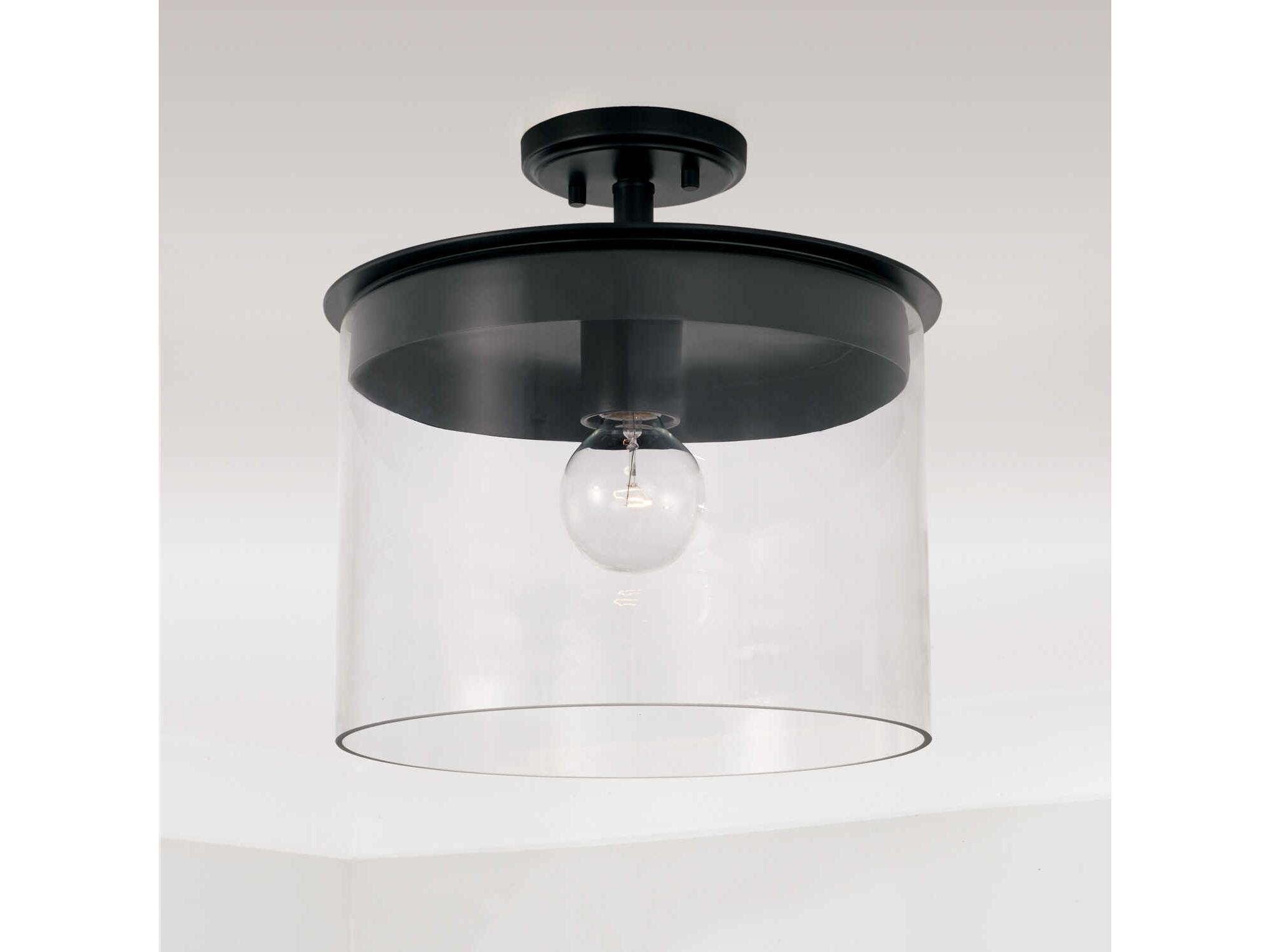 Capital Lighting Mason 1-Light Matte Black Glass Drum Pendant