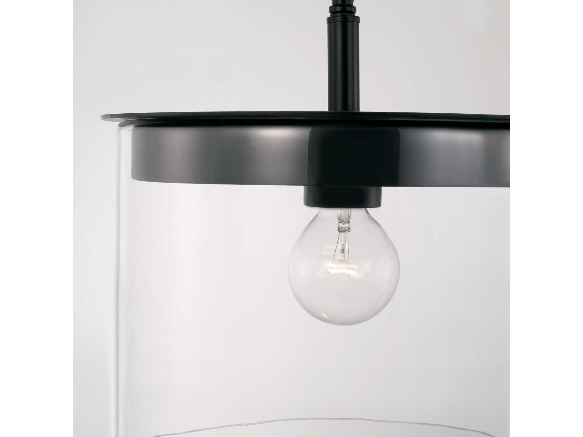 Capital Lighting Mason 1-Light Matte Black Glass Drum Pendant