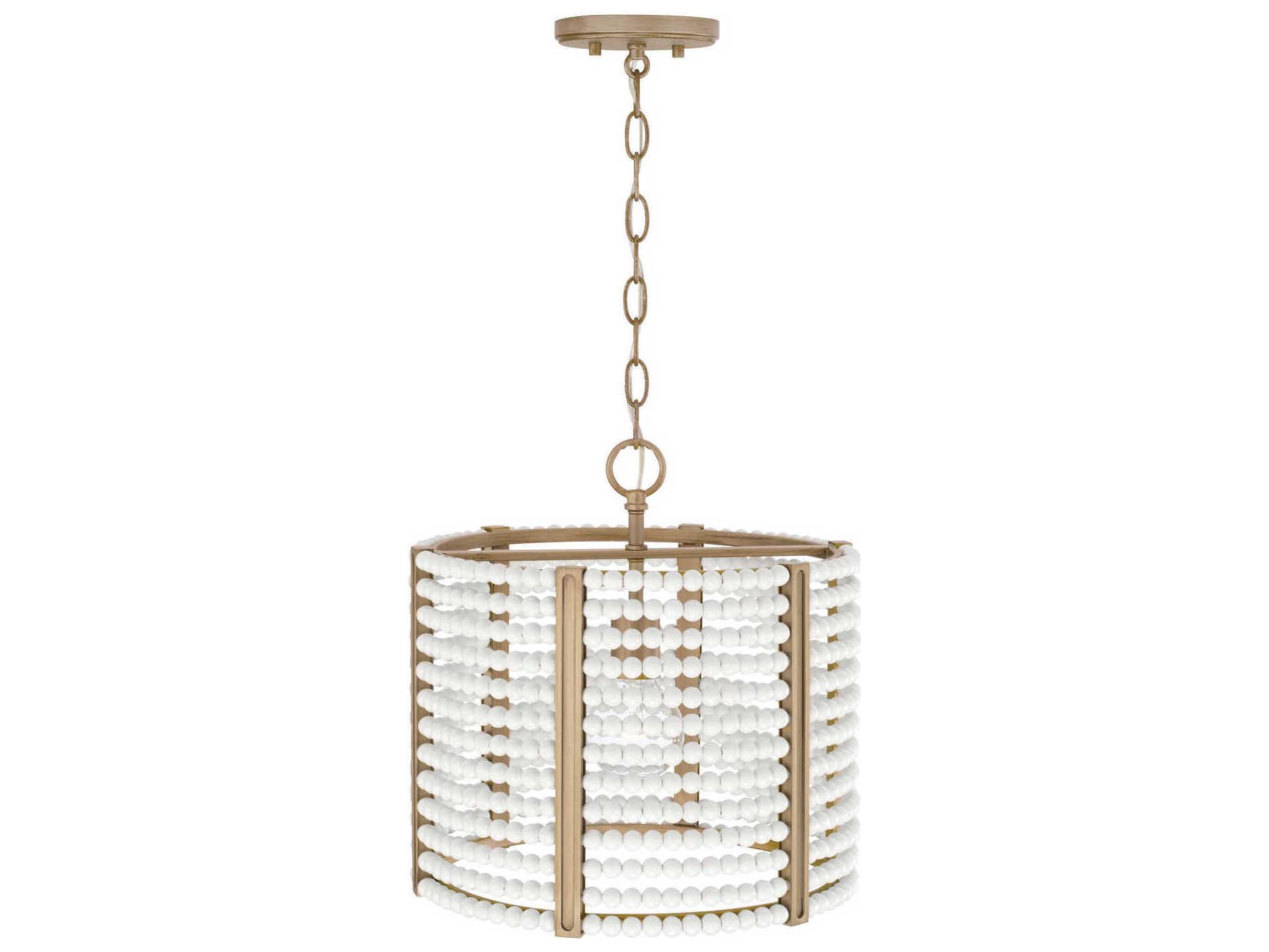 Capital Lighting Brynn 1-Light Aged Brass Painted White Drum Pendant