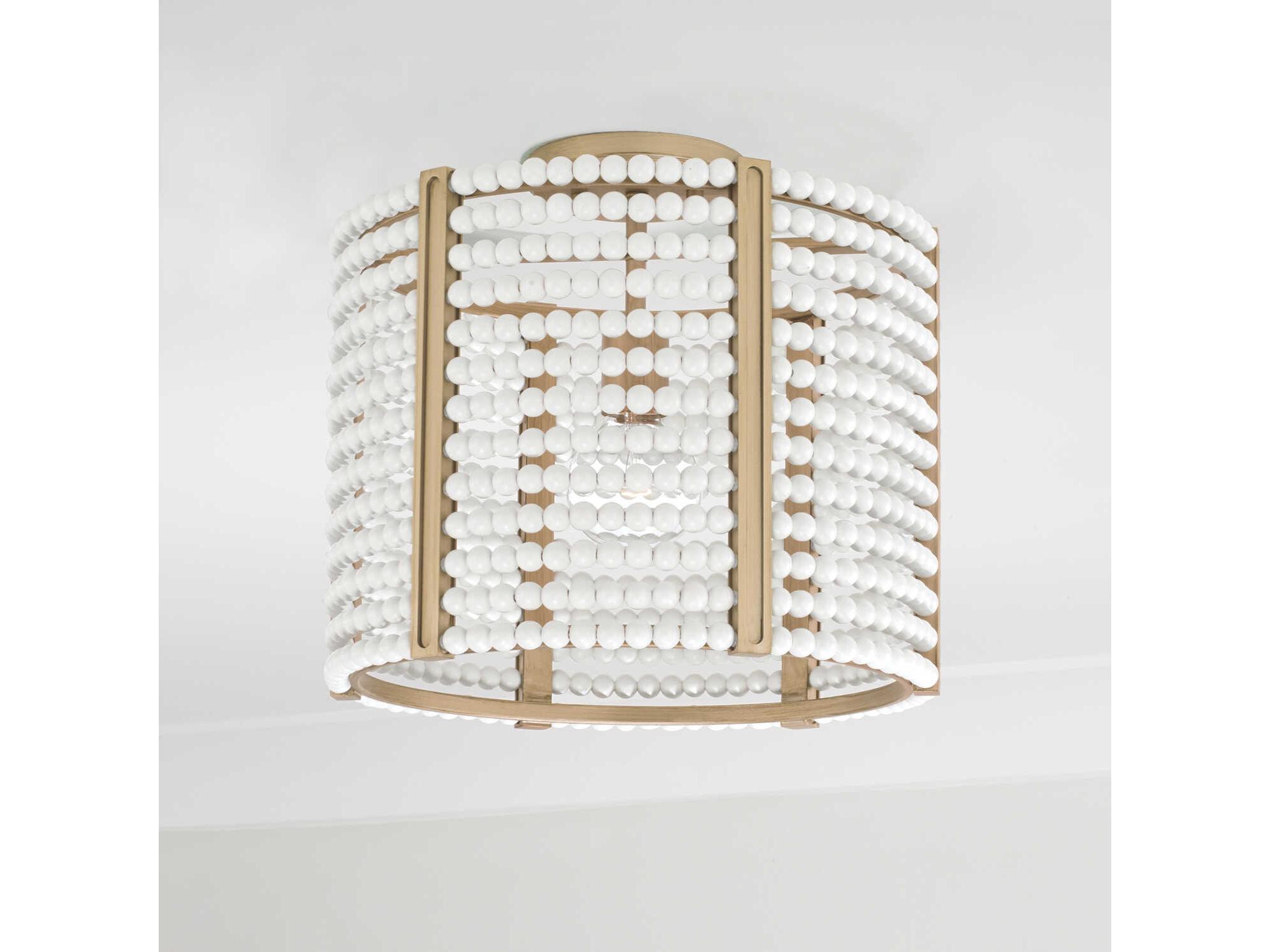 Capital Lighting Brynn 1-Light Aged Brass Painted White Drum Pendant