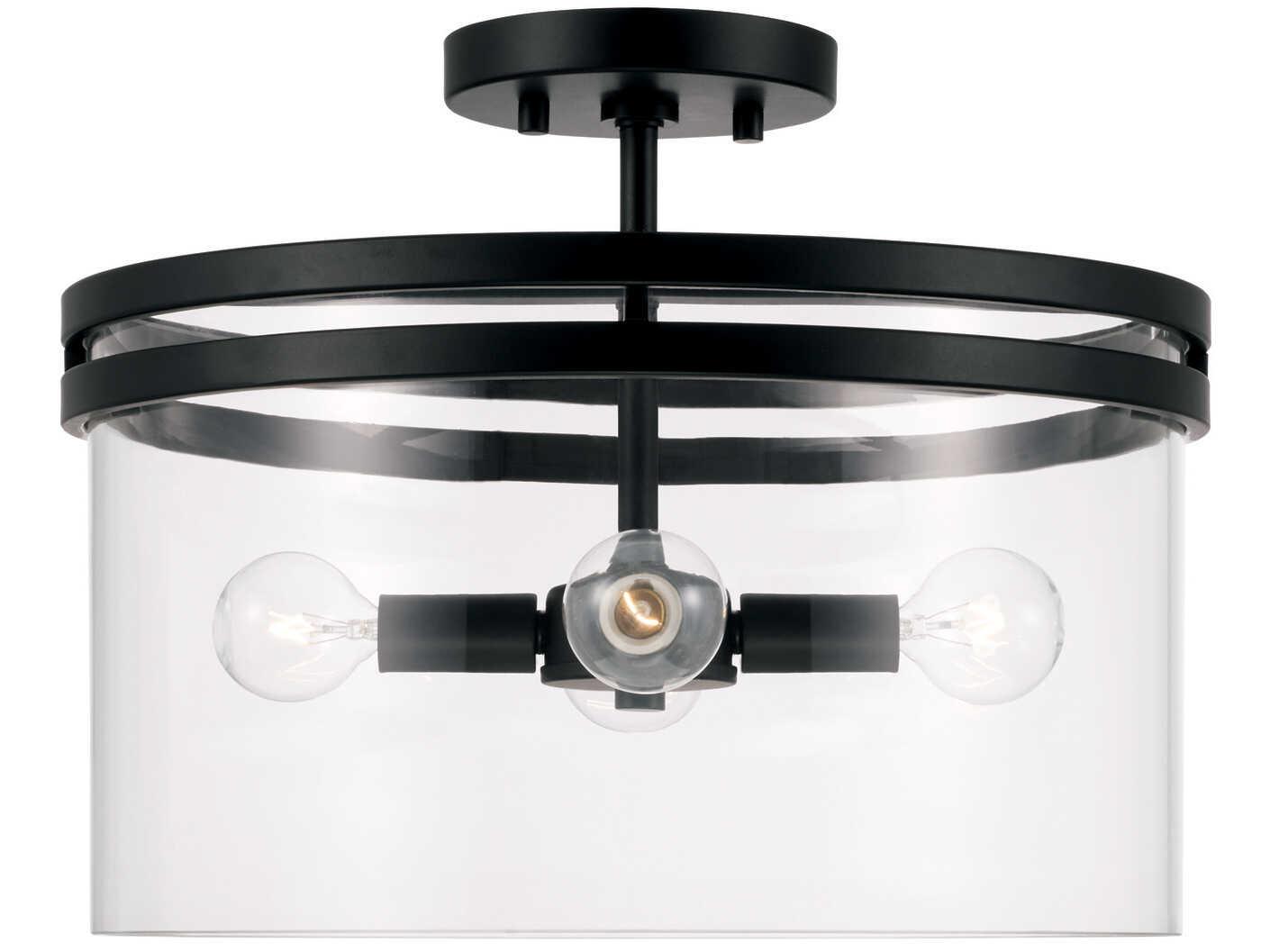 Capital Lighting Fuller 4-Light Matte Black Glass Drum Semi Flush Mount