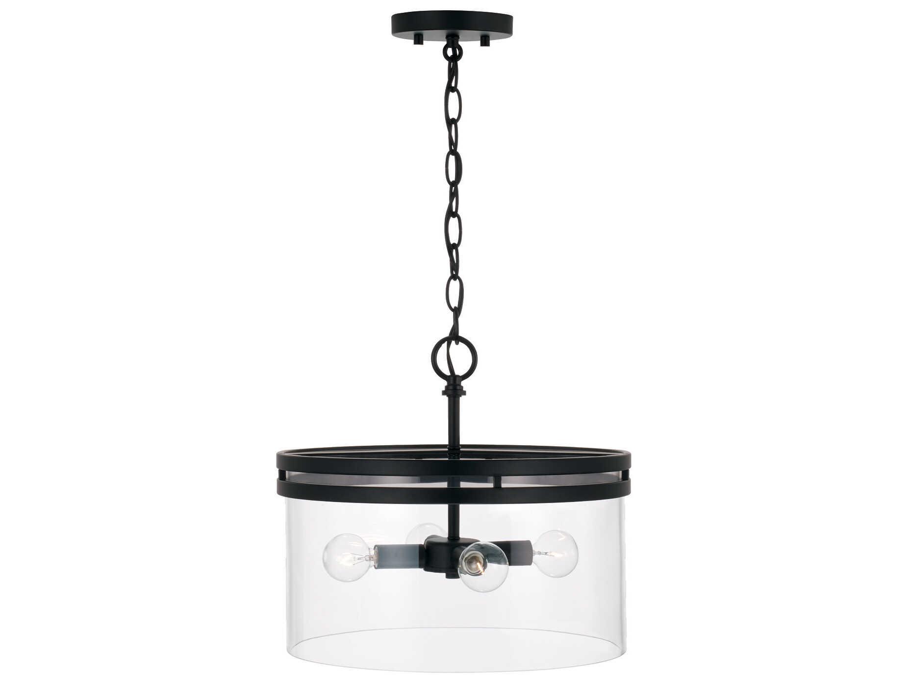 Capital Lighting Fuller 4-Light Matte Black Glass Drum Semi Flush Mount