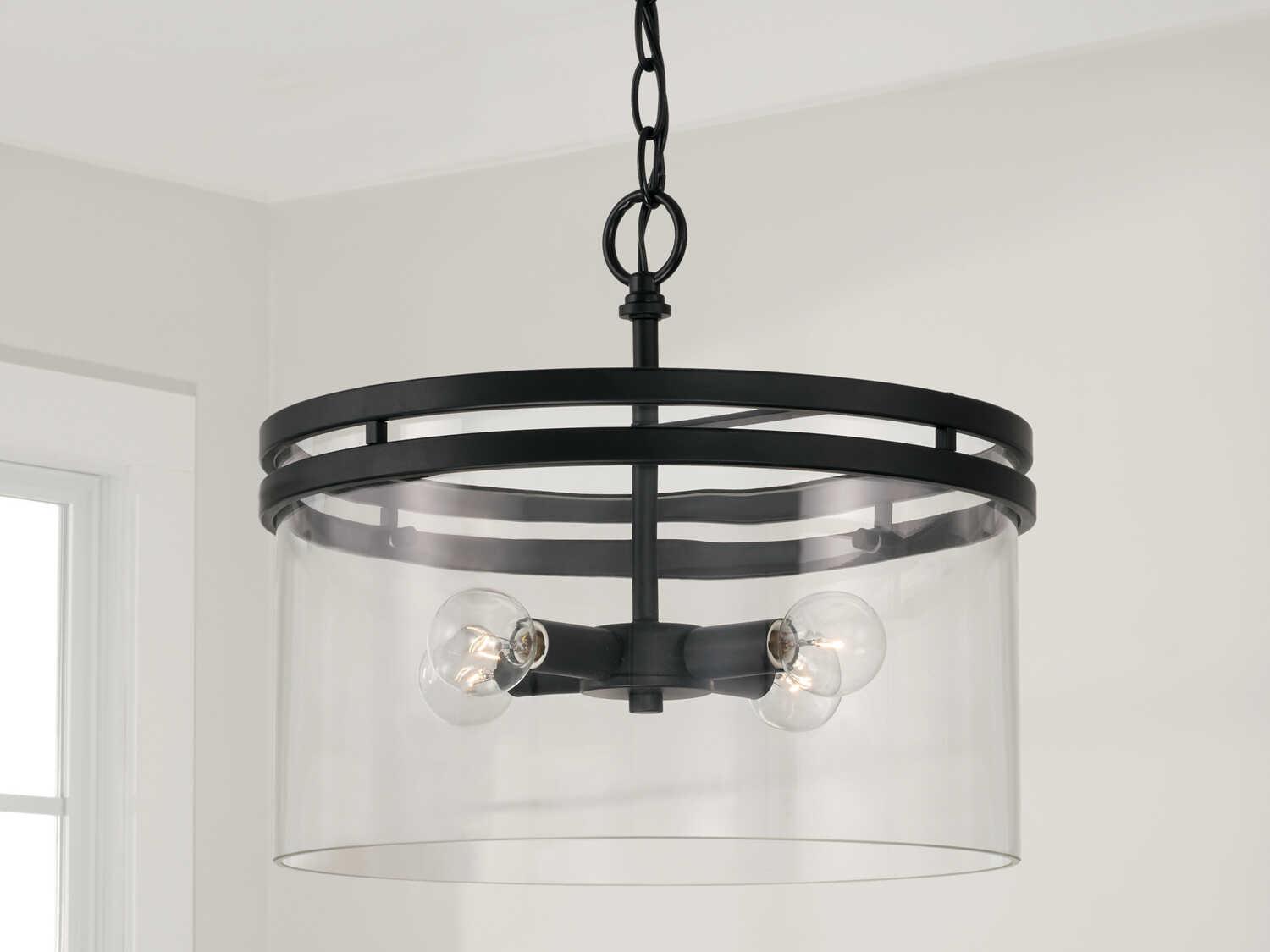 Capital Lighting Fuller 4-Light Matte Black Glass Drum Semi Flush Mount