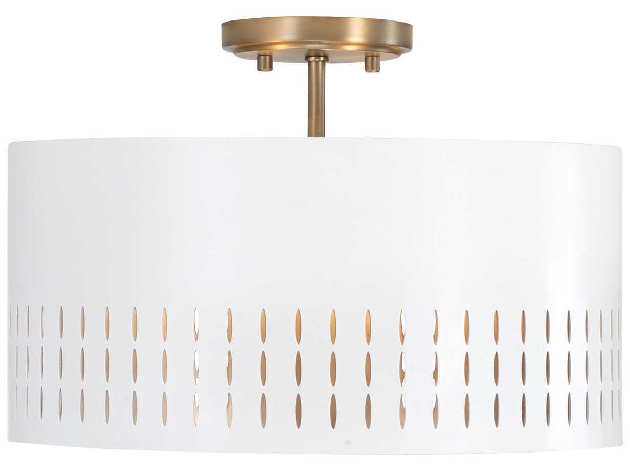 Capital Lighting Dash 3-Light Aged Brass White Drum Semi Flush Mount