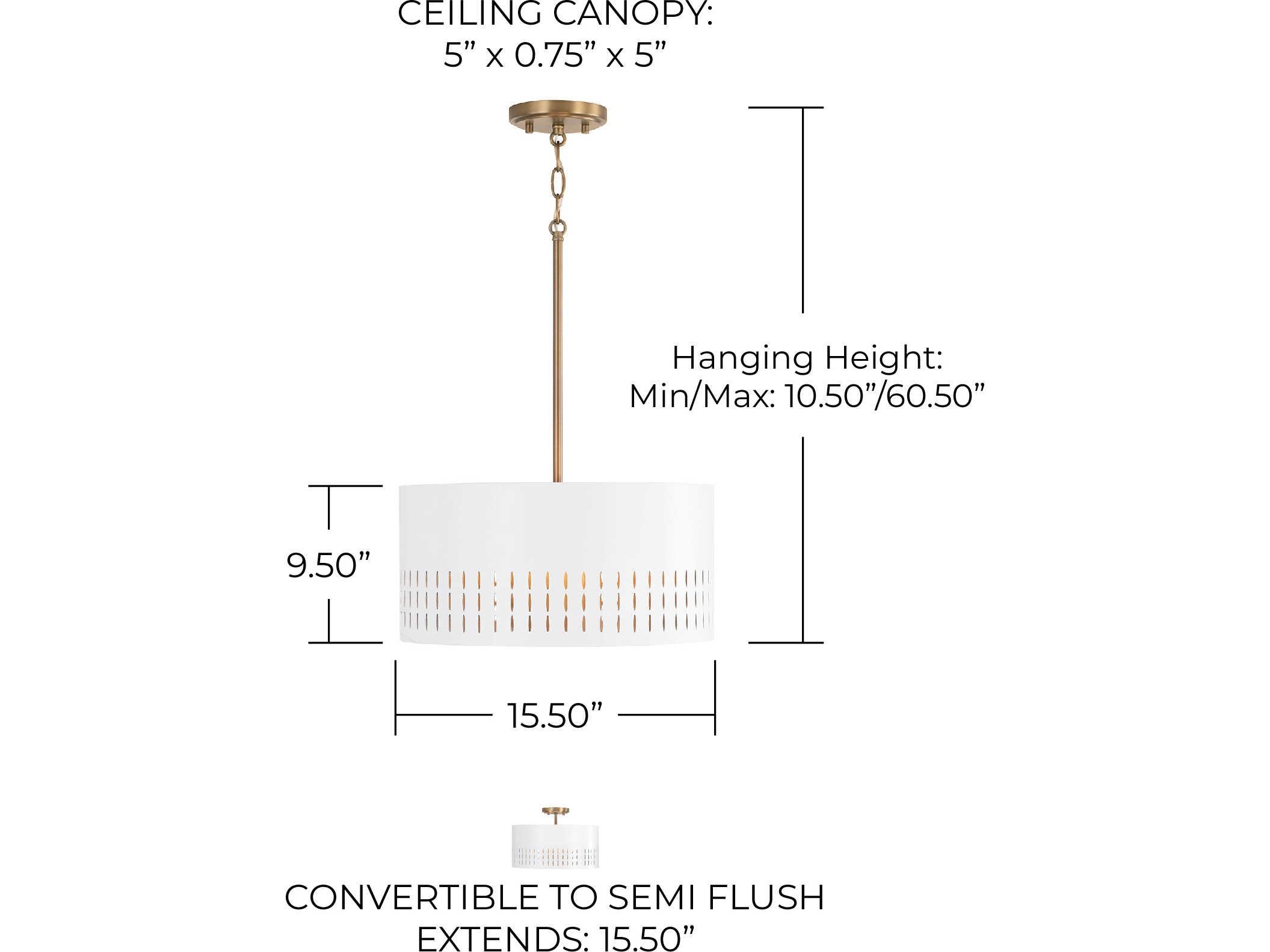 Capital Lighting Dash 3-Light Aged Brass White Drum Semi Flush Mount