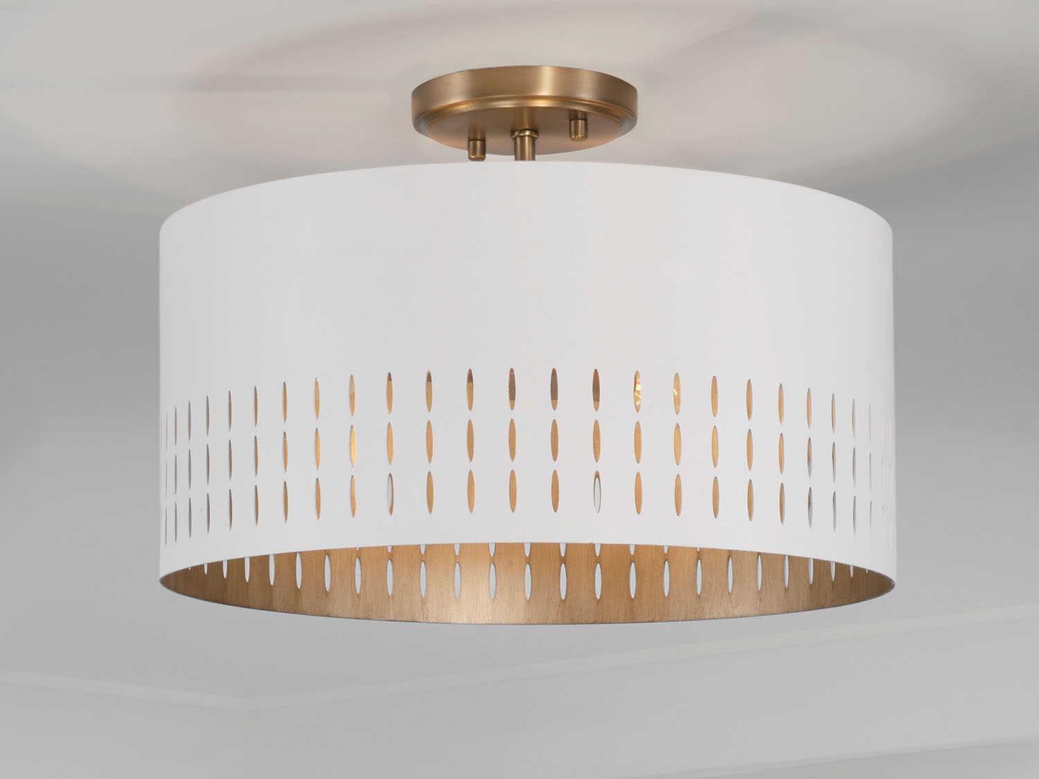 Capital Lighting Dash 3-Light Aged Brass White Drum Semi Flush Mount