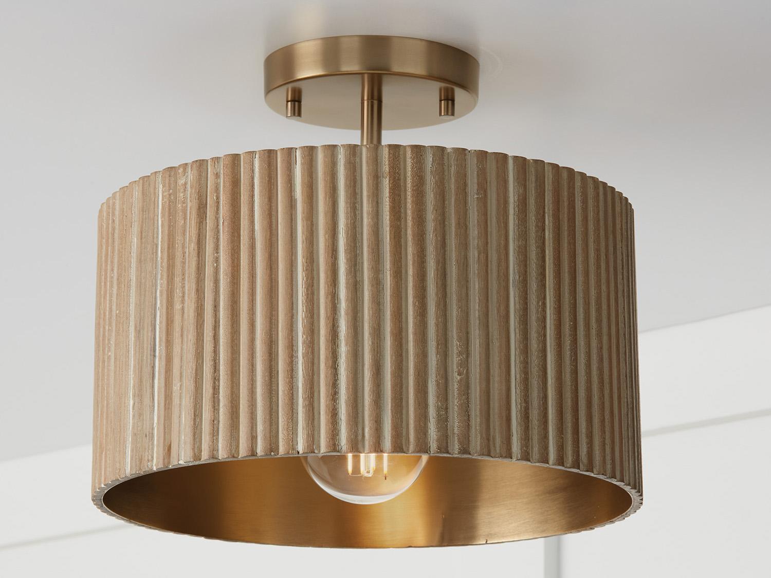 Capital Lighting Donovan 1-Light White Wash And Matte Brass Brown Drum Semi Flush Mount