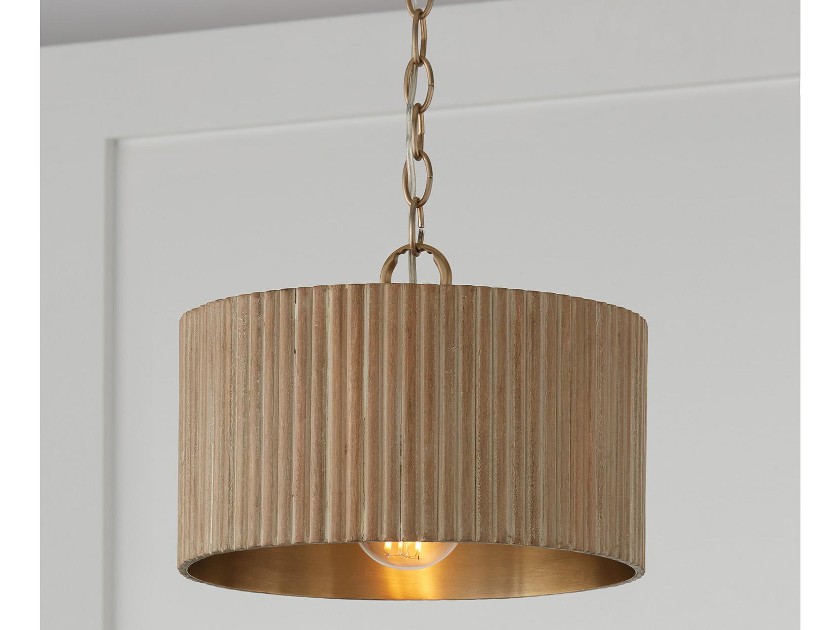 Capital Lighting Donovan 1-Light White Wash And Matte Brass Brown Drum Semi Flush Mount