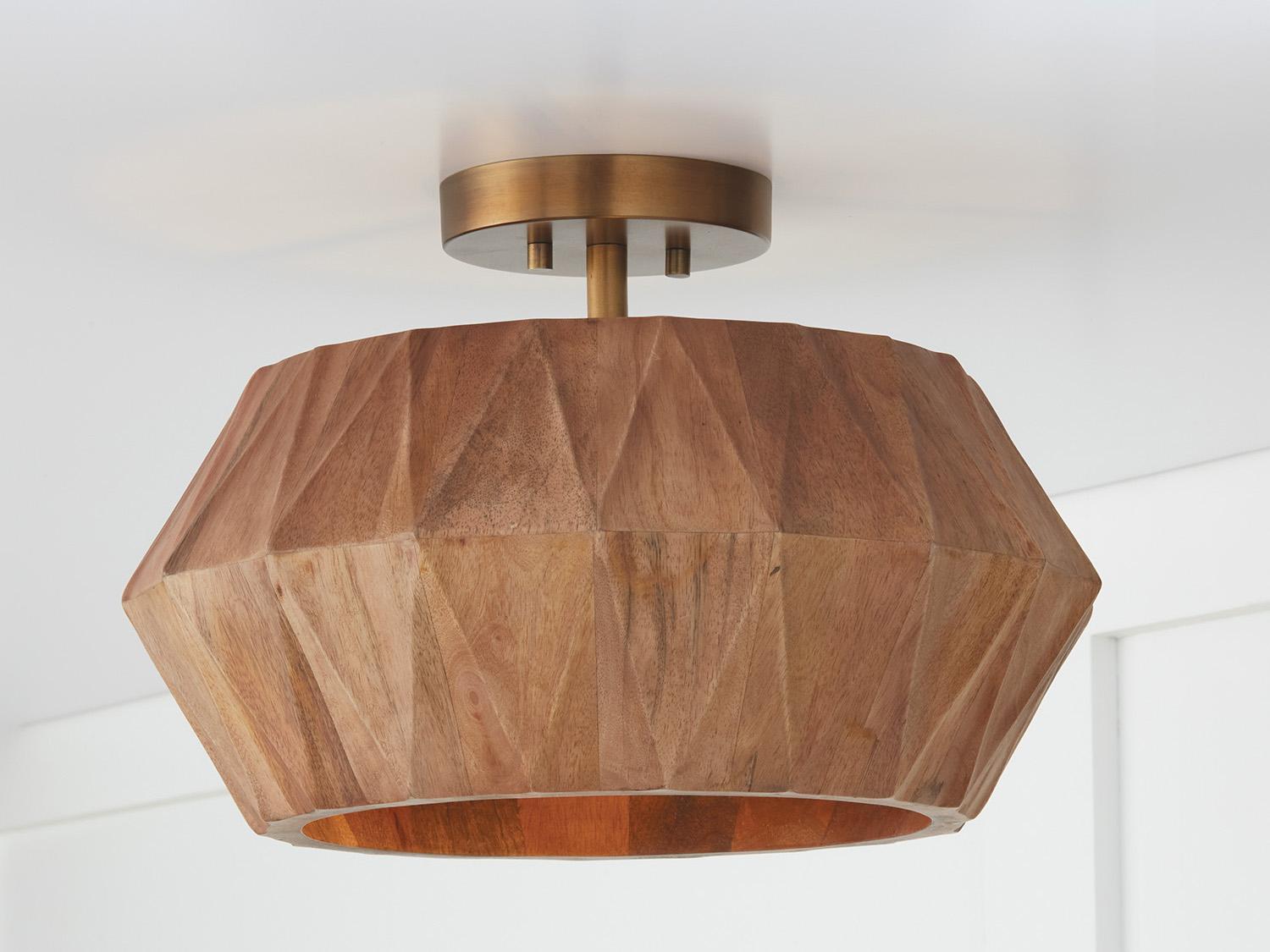Capital Lighting Nadeau 1-Light Light Wood And Patinaed Brass Brown Semi Flush Mount