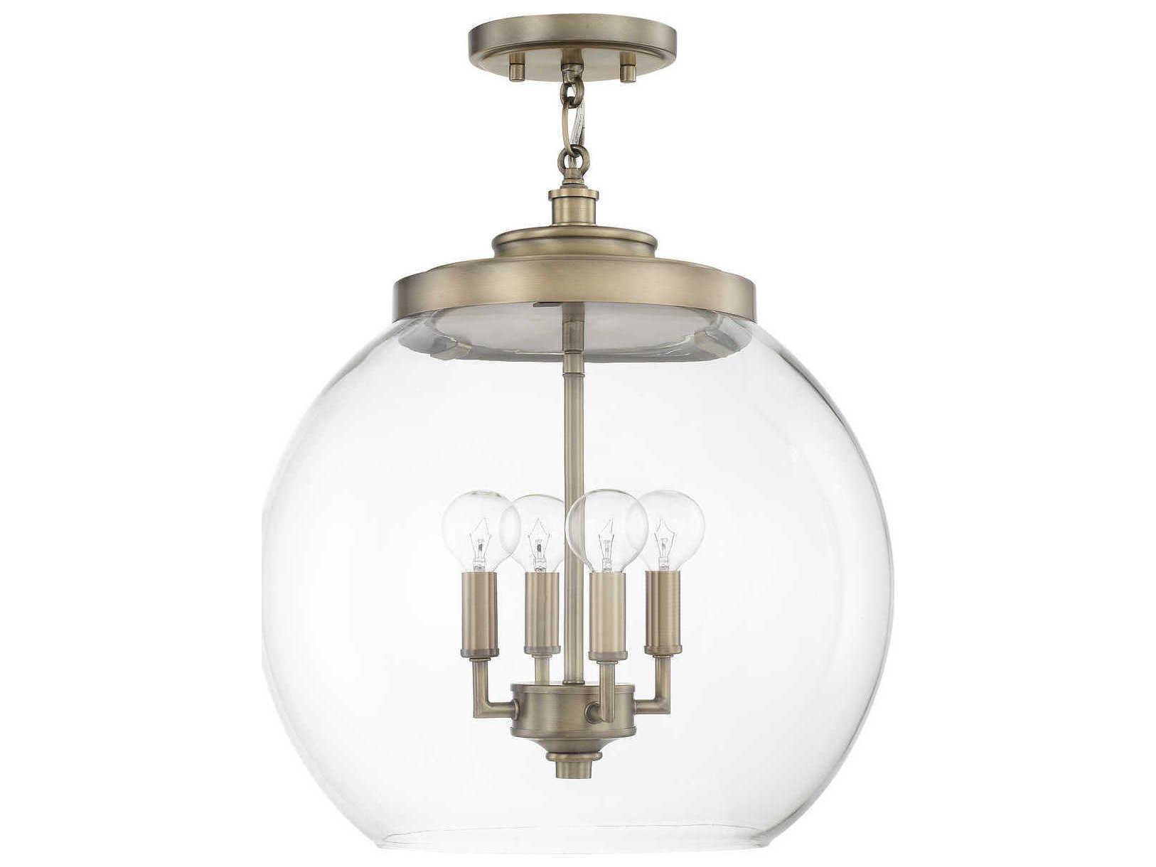 Capital Lighting Mid Century 4-Light Aged Brass Glass Candelabra Chandelier