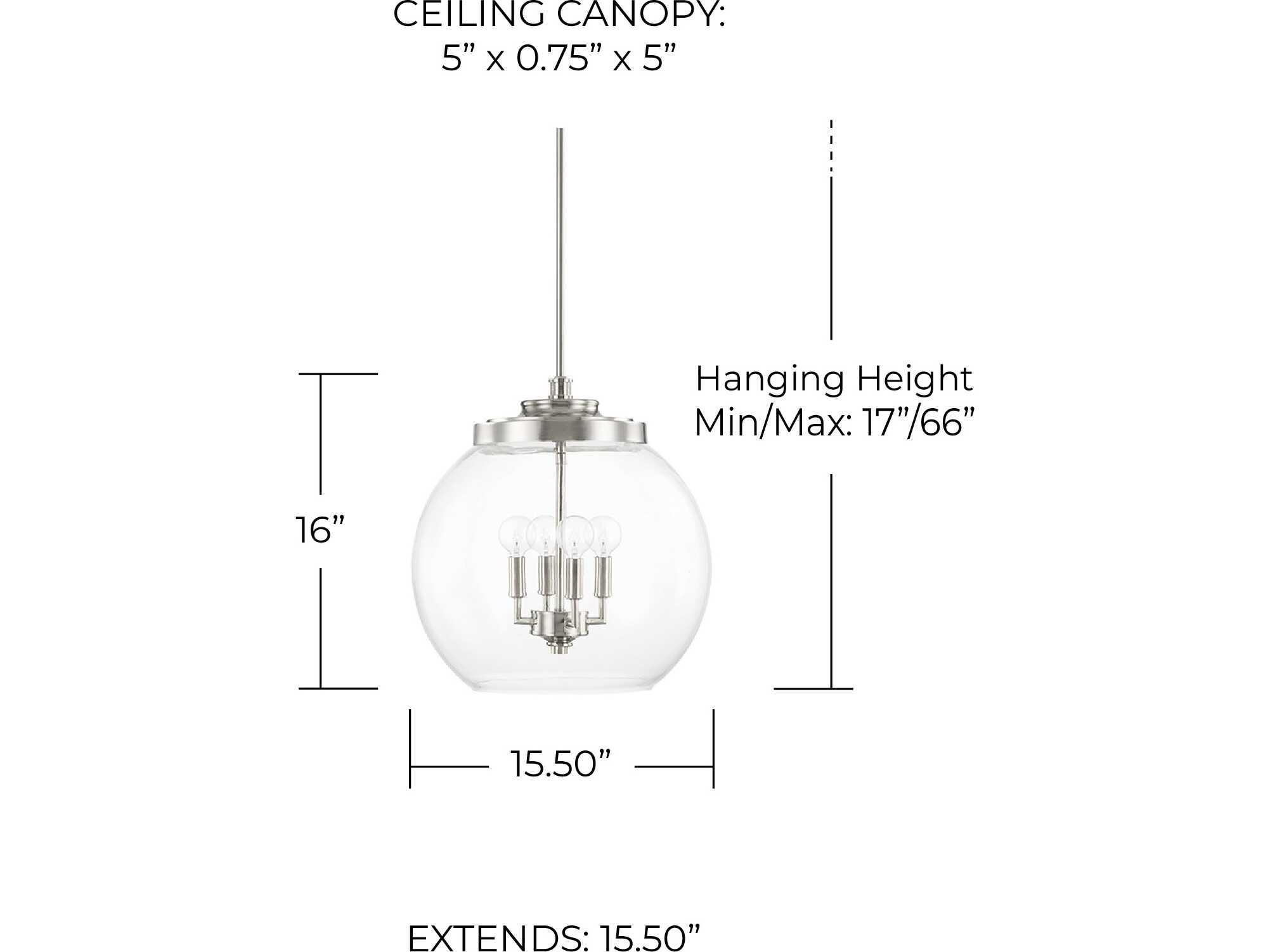 Capital Lighting Mid Century 4-Light Polished Nickel Glass Candelabra Globe Round Chandelier