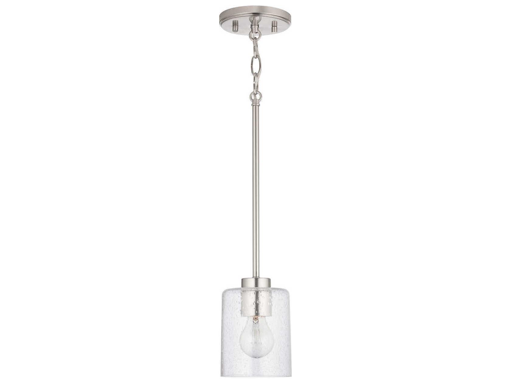 Capital Lighting Greyson 1-Light Brushed Nickel Glass Cylinder Mini Pendant