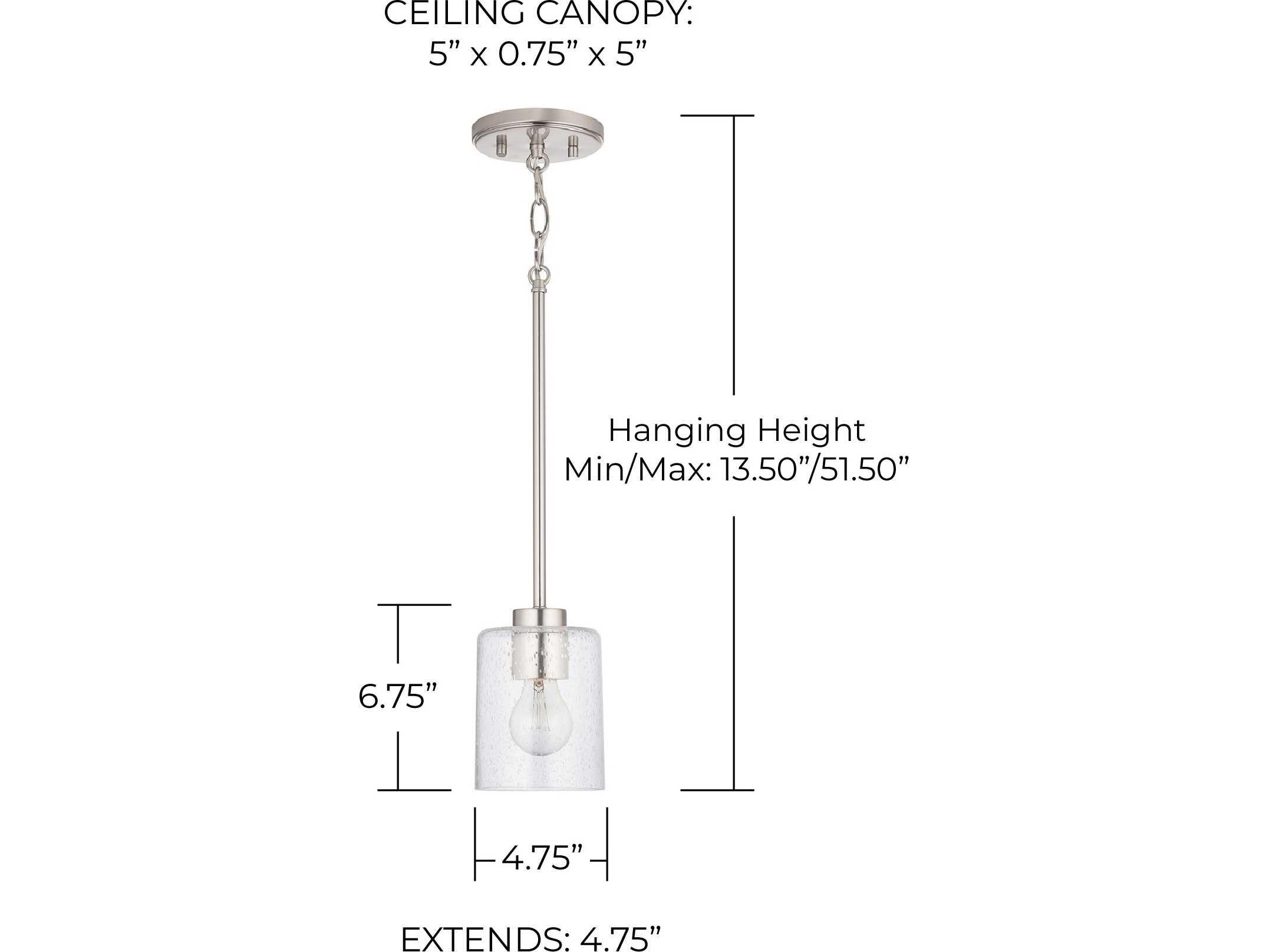Capital Lighting Greyson 1-Light Brushed Nickel Glass Cylinder Mini Pendant