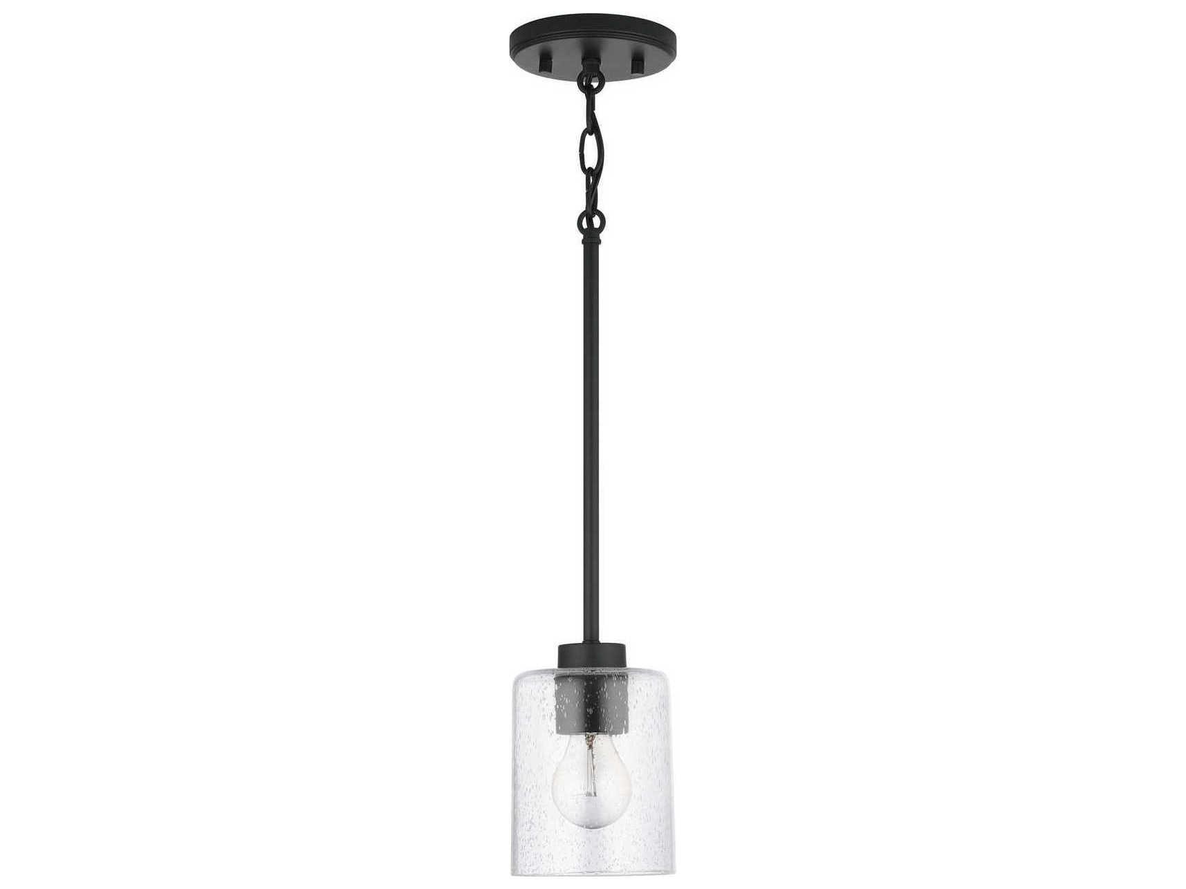 Capital Lighting Greyson 1-Light Matte Black Glass Cylinder Mini Pendant