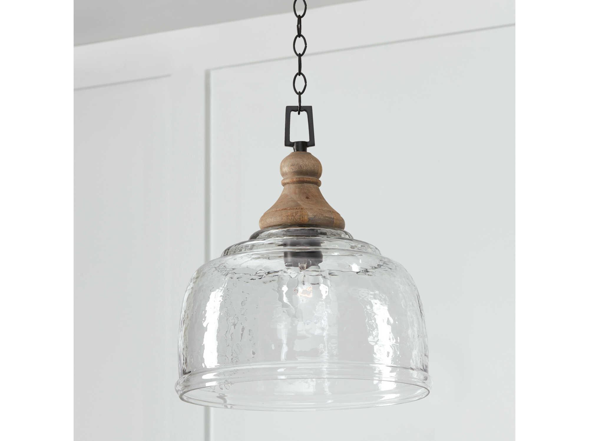 Capital Lighting 1-Light Grey Wash And Iron Silk Glass Bell Pendant