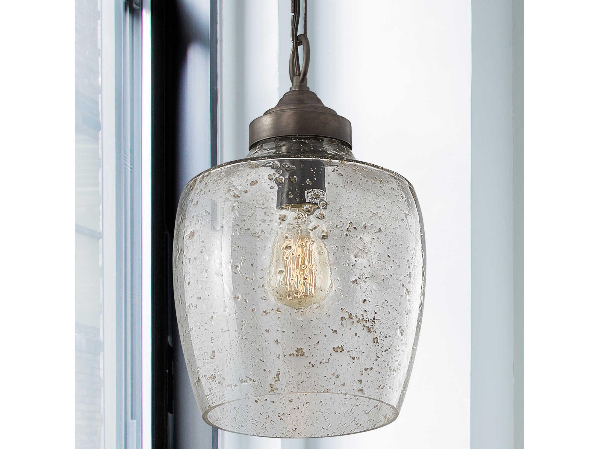 Capital Lighting Stoney 1-Light Dark Pewter Gray Glass Bell Mini Pendant