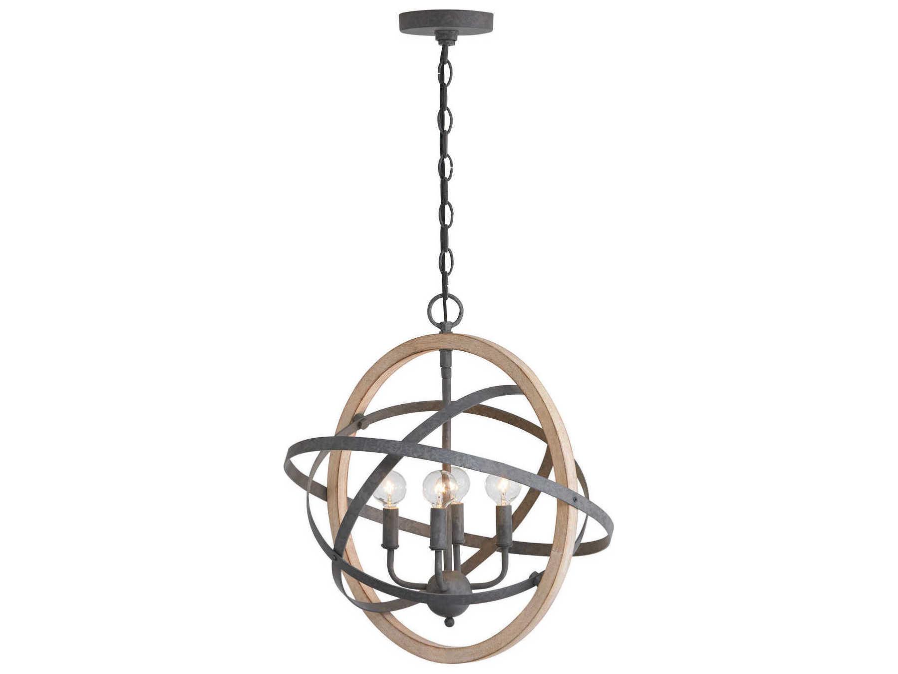 Capital Lighting 4-Light Iron And Wood Black Globe Round Chandelier