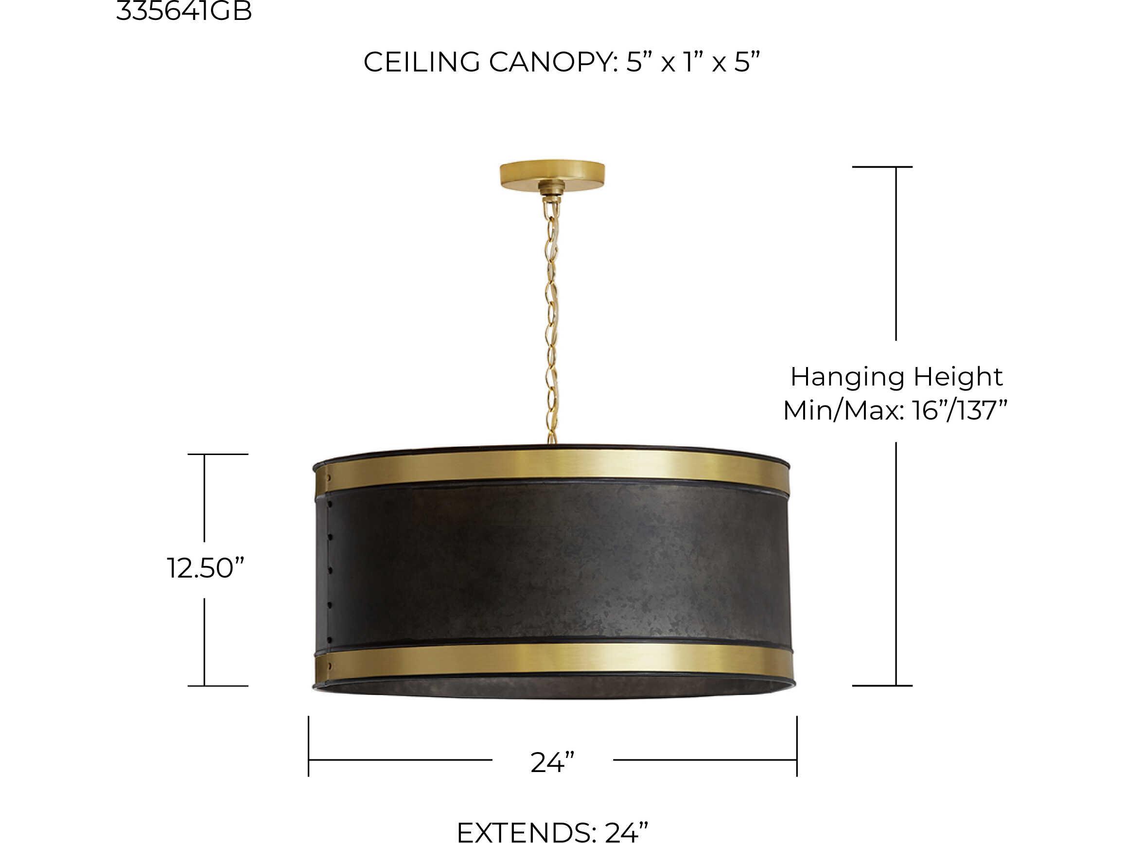 Capital Lighting Barrow 4-Light Galvanized Black True Brass Drum Pendant