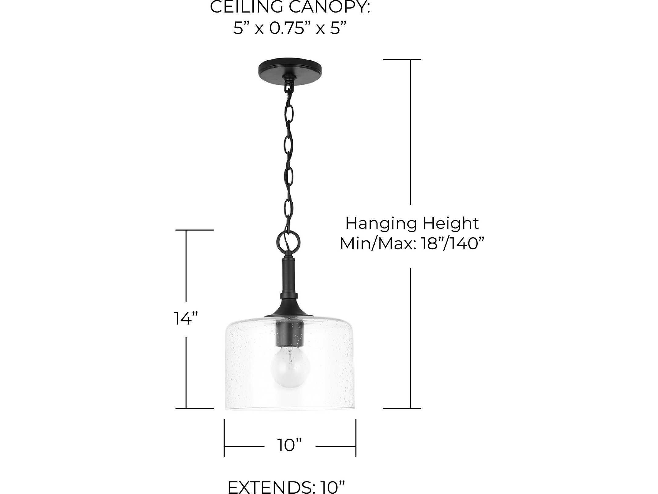 Capital Lighting Carter 1-Light Matte Black Glass Drum Mini Pendant