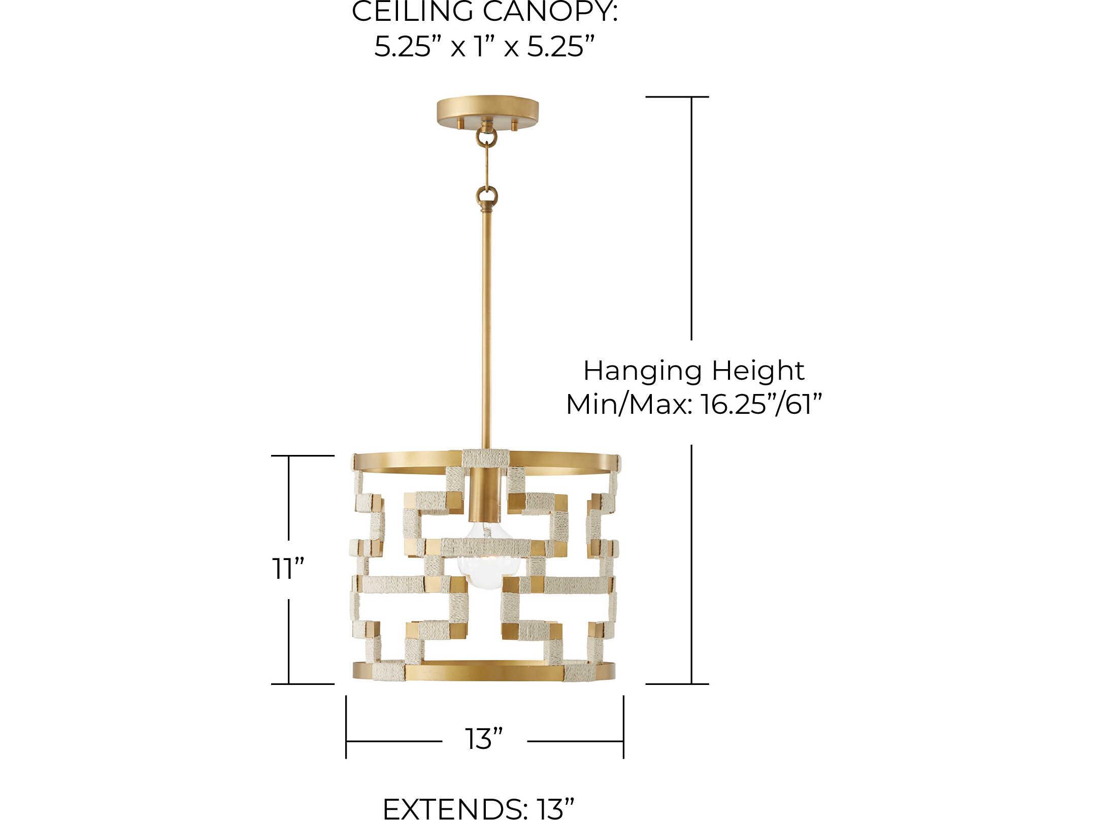 Capital Lighting Hala 1-Light Bleached Natural Jute Patinaed Brass Drum Pendant