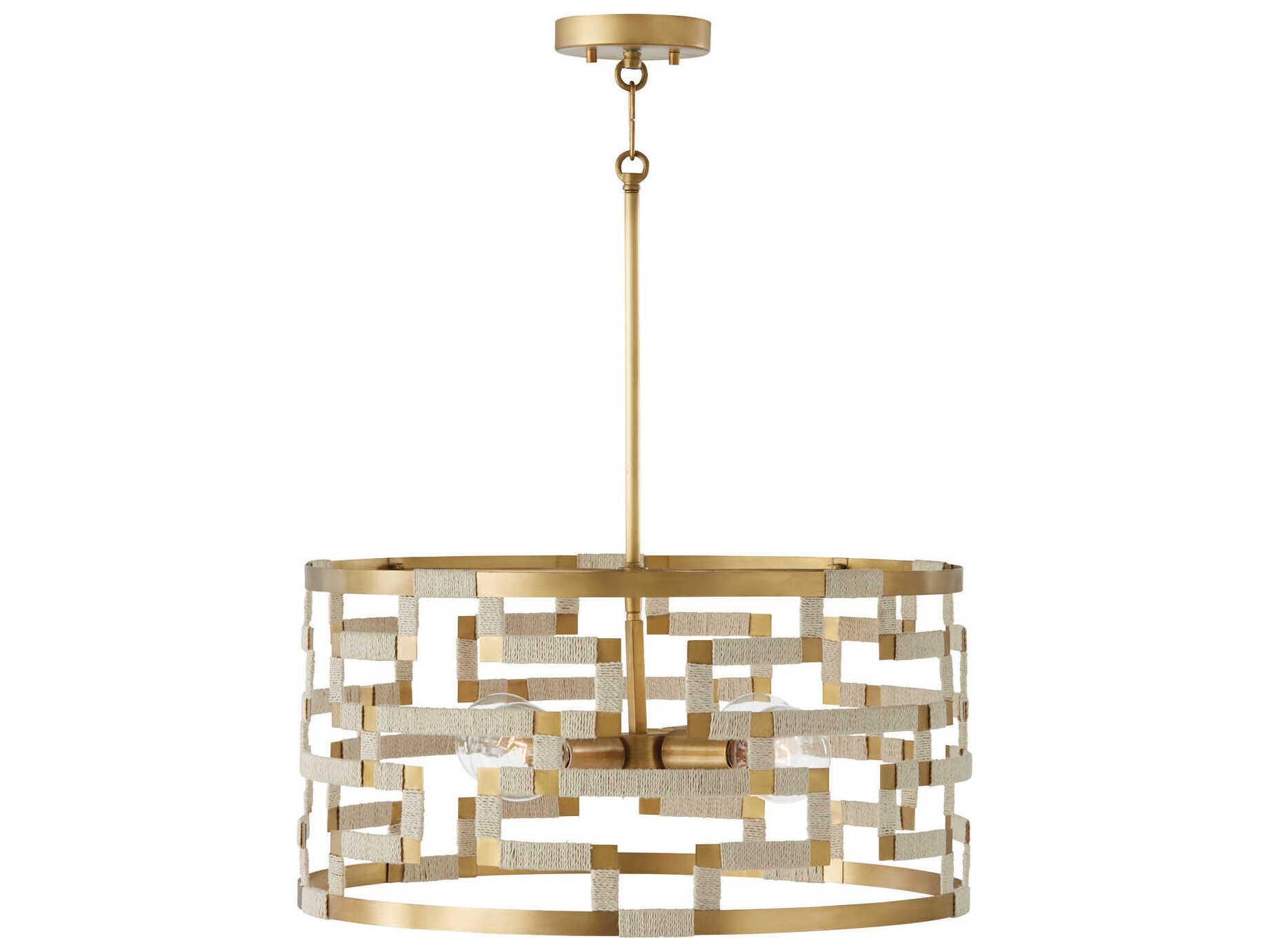 Capital Lighting Hala 4-Light Bleached Natural Jute Patinaed Brass Drum Pendant
