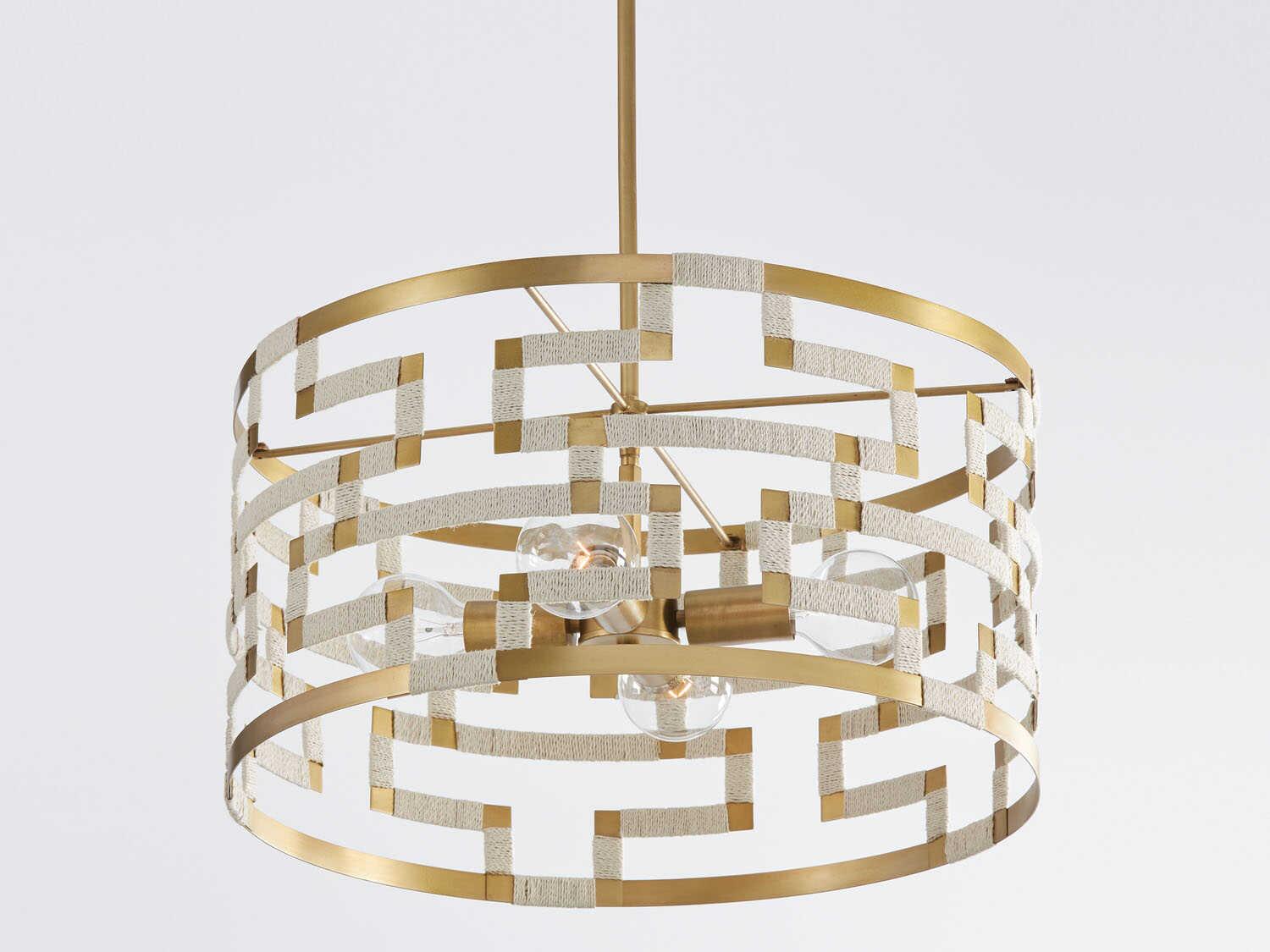 Capital Lighting Hala 4-Light Bleached Natural Jute Patinaed Brass Drum Pendant