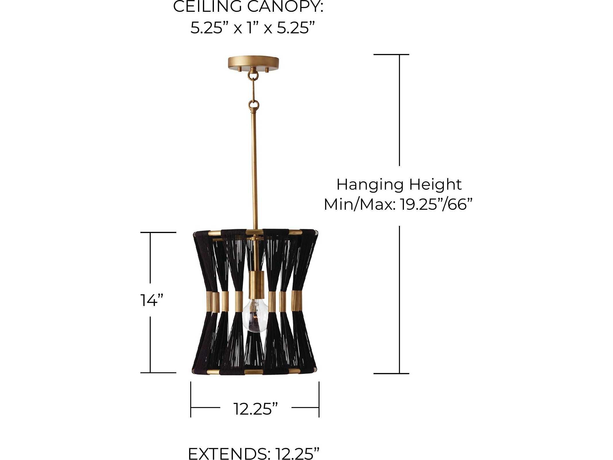 Capital Lighting Bianca 1-Light Black Rope Patinaed Brass Pendant