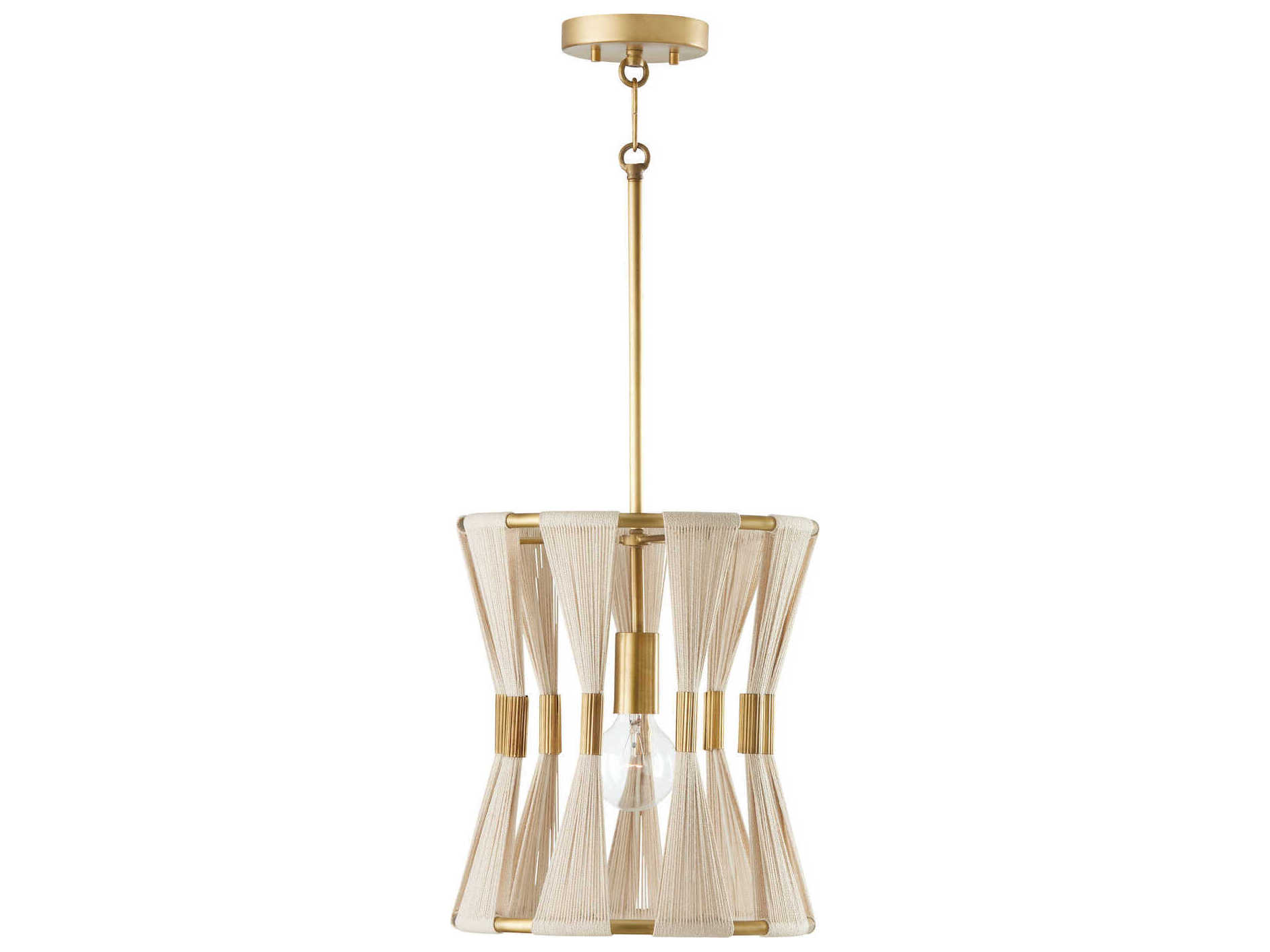 Capital Lighting Bianca 1-Light Bleached Natural Rope Patinaed Brass White Pendant
