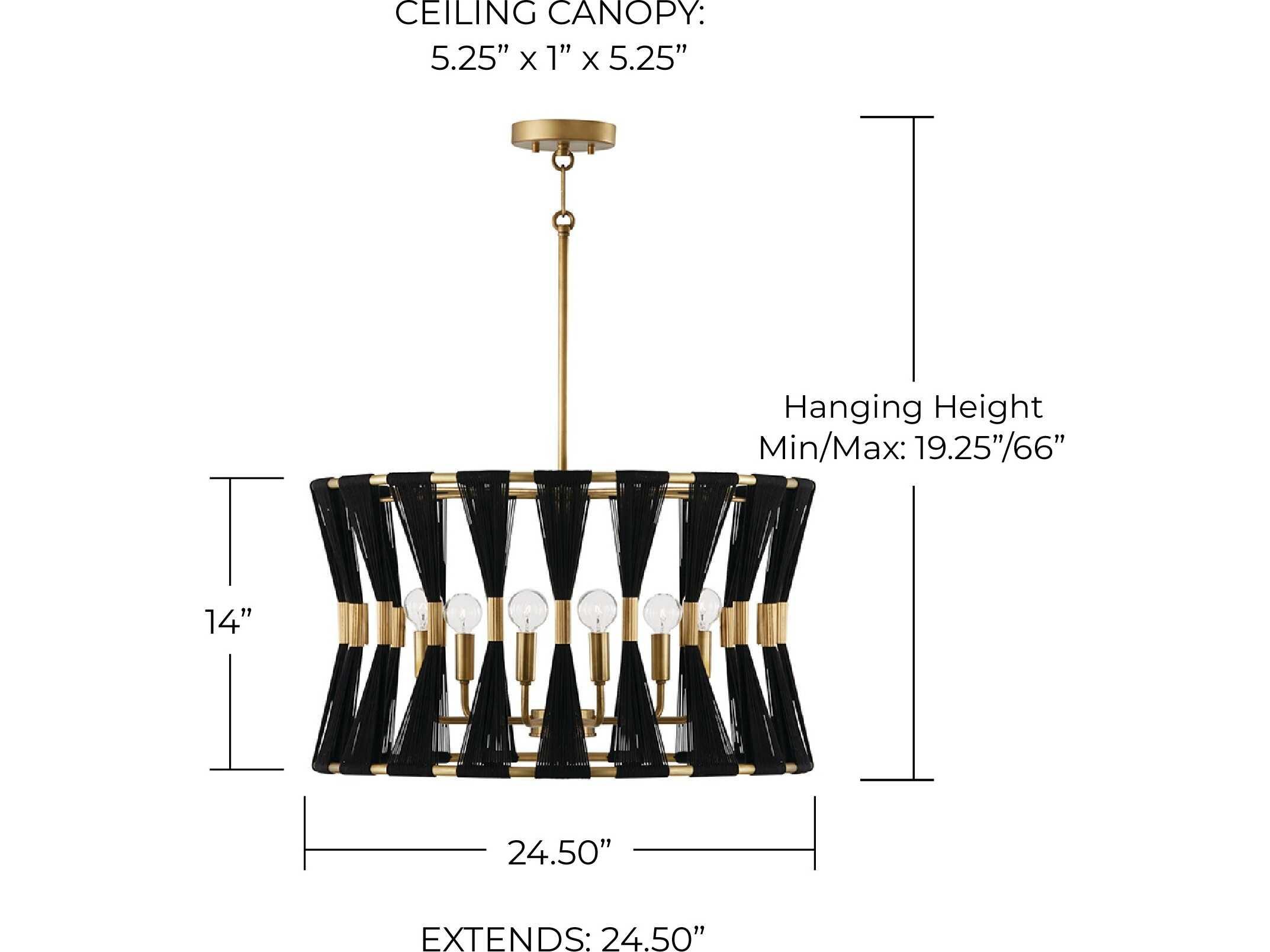 Capital Lighting Bianca 6-Light Black Rope Patinaed Brass Pendant