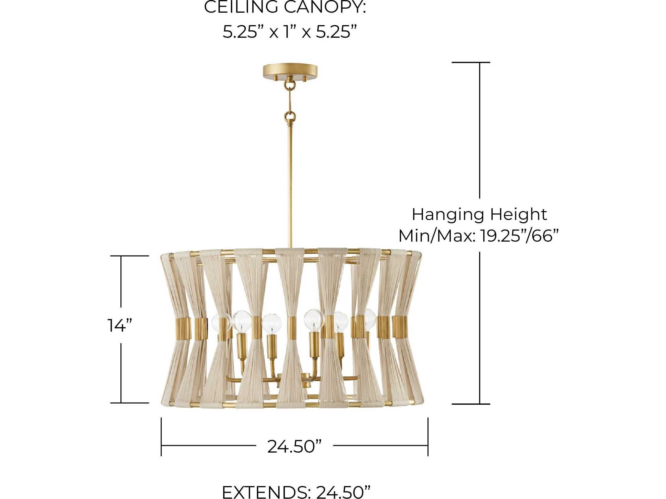 Capital Lighting Bianca 6-Light Bleached Natural Rope Patinaed Brass White Pendant