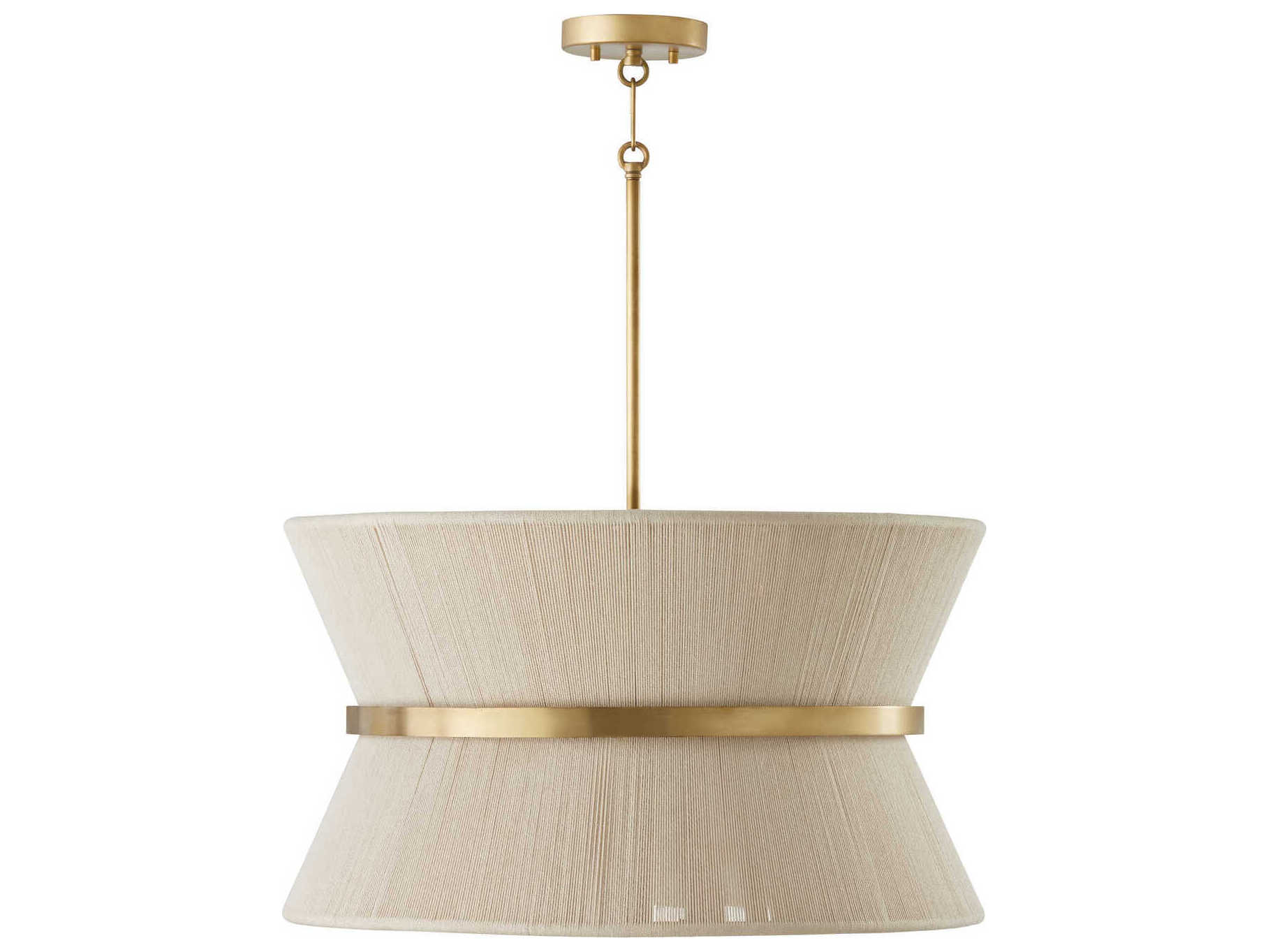 Capital Lighting Cecilia 8-Light Bleached Natural Rope Patinaed Brass White Drum Pendant